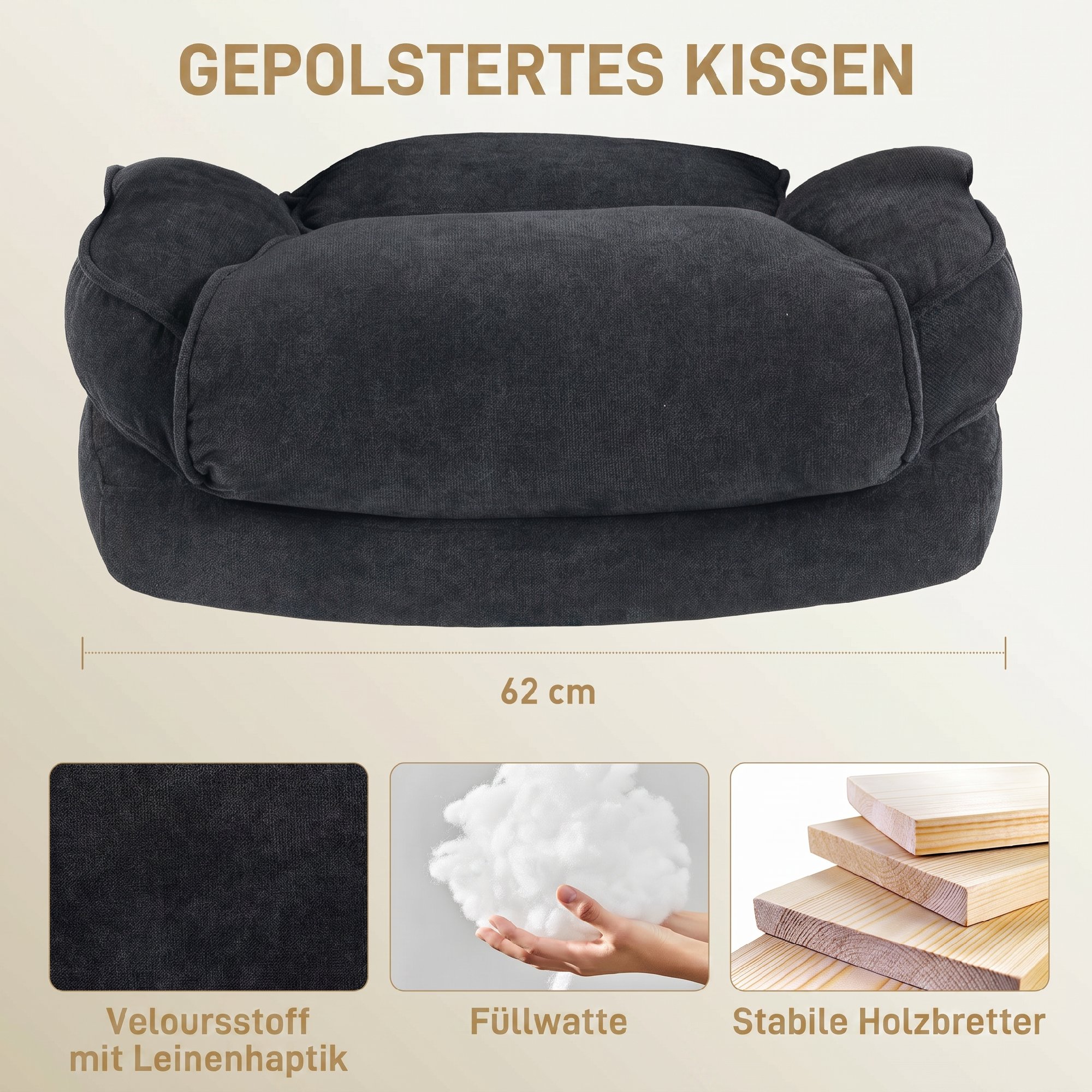 Chefsessel Ergonomisch Bürostuhl bis 200 kg mit Samtoptik, Hoher Rückenlehne, für Büro und Homeoffice Schwarz