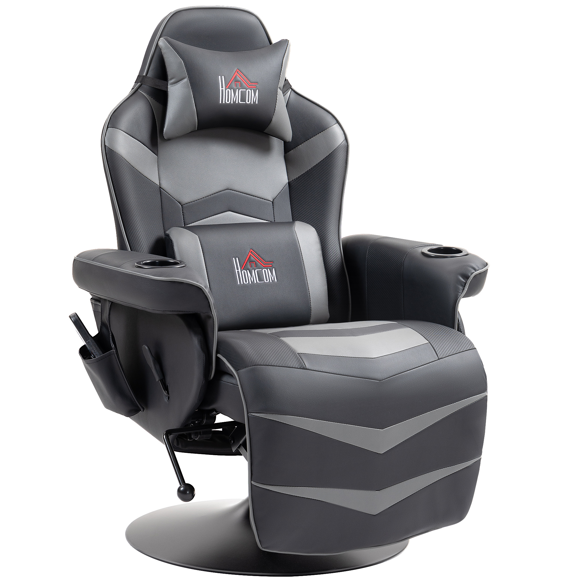 Gamingsessel, Massagefunktion, neigbare Lehne, Fußstütze, bis 120 kg, Stahlrahmen, Kunstleder, Grau