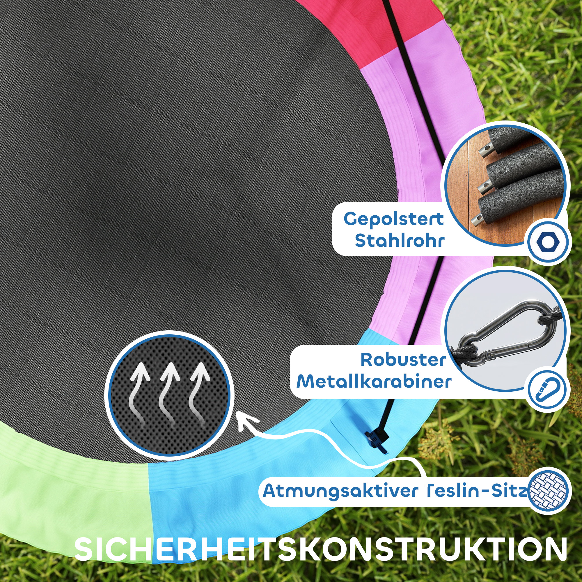 Nestschaukel höhenverstellbar Hängeschaukel bis zu 300kg mit verstellbaren Seilen 100 x 100 x 180 cm Mehrfarbig
