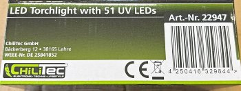 LED-Taschenlampe mit 51 UV LEDs / Schwarzlicht, ØxL 55x145mm