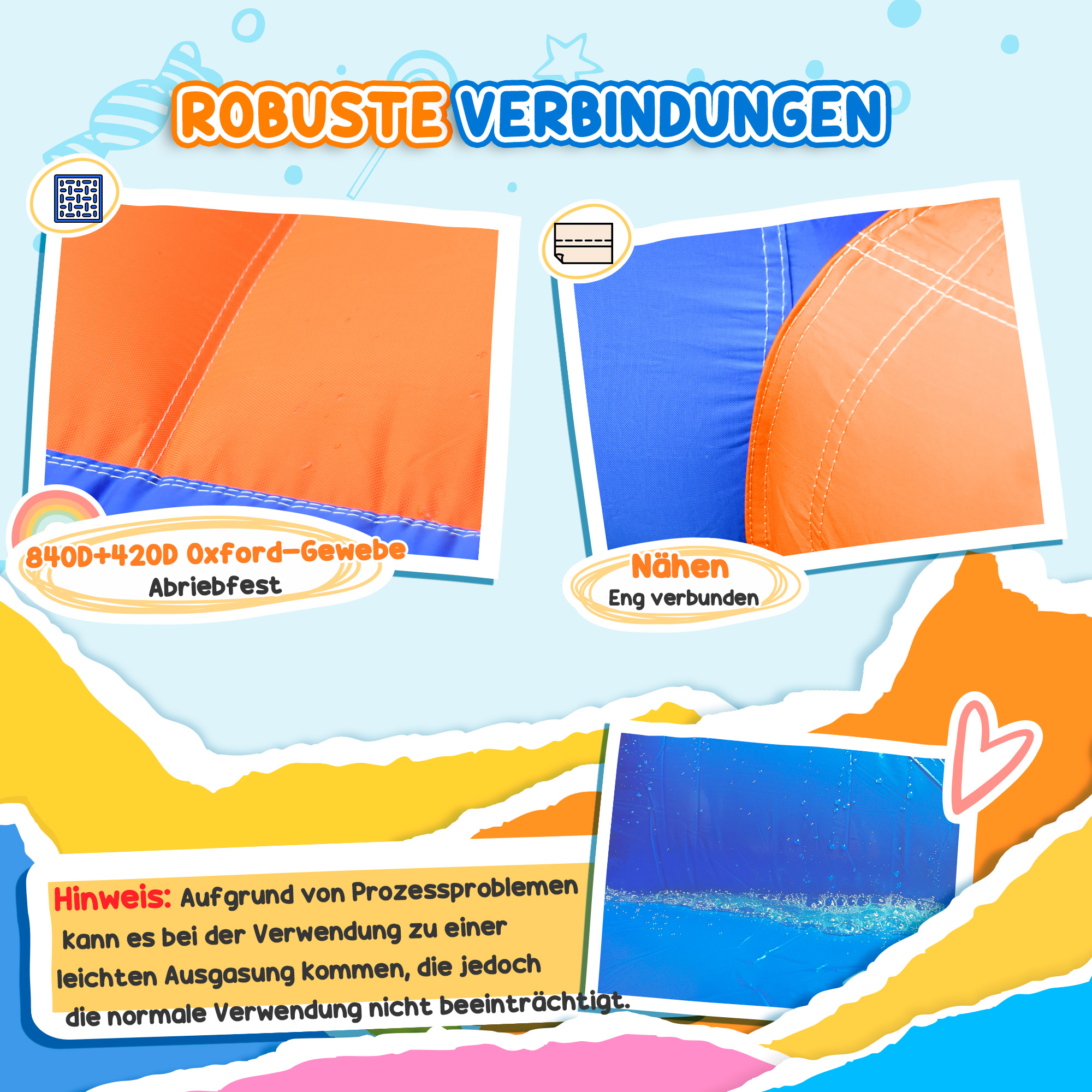 aufblasbare Hüpfburg inkl. Gebläse, Flicken und Befestigungsmaterial, 350 cm x 250 cm x 185 cm, Mehrfarbig