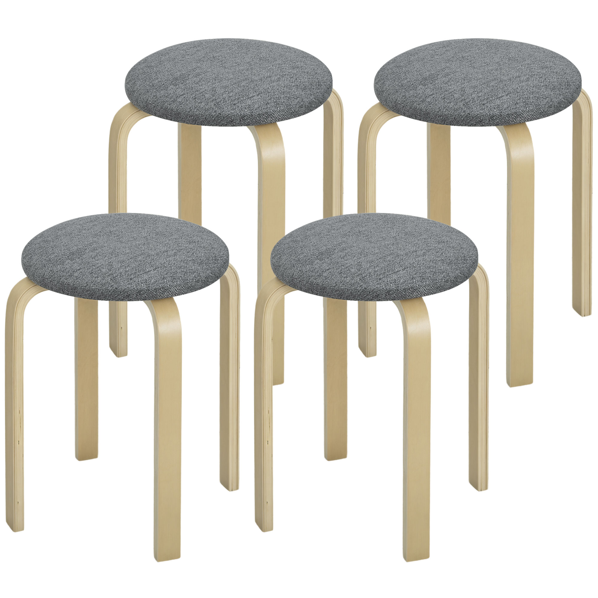 Polsterhocker im 4er-Set, stapelbar, lackierte Oberfläche, Holzbeine, Grau