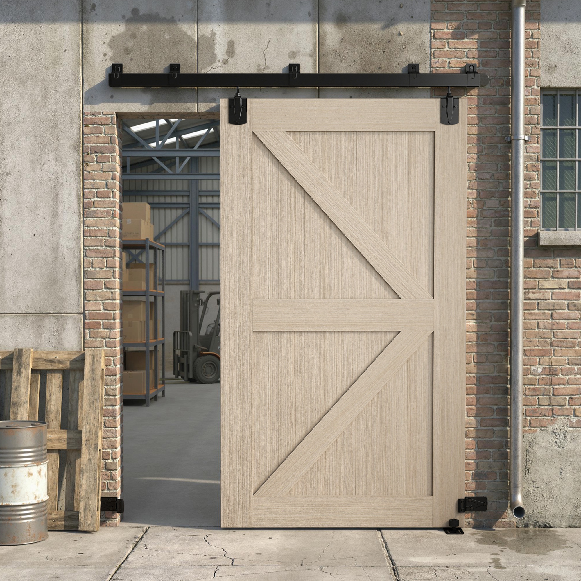 Schwerlast Schiebetür-Hardware-Set 183 cm Schwarz für Einzeltüren