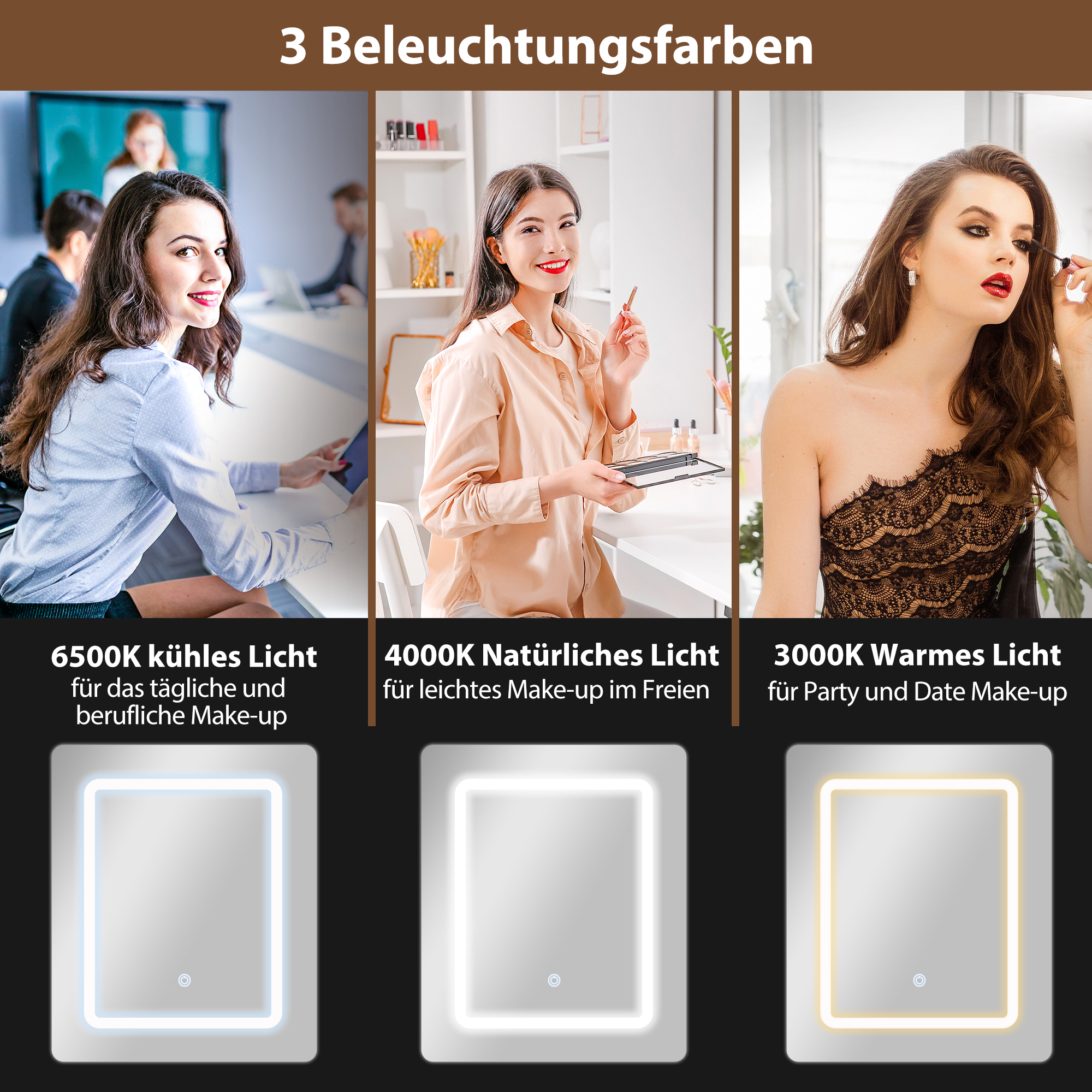 Kompakter Schminktisch mit Spiegel und LED-Beleuchtung, klappbare Tischplatte, offenere Regale, Schublade, MDF, Weiß