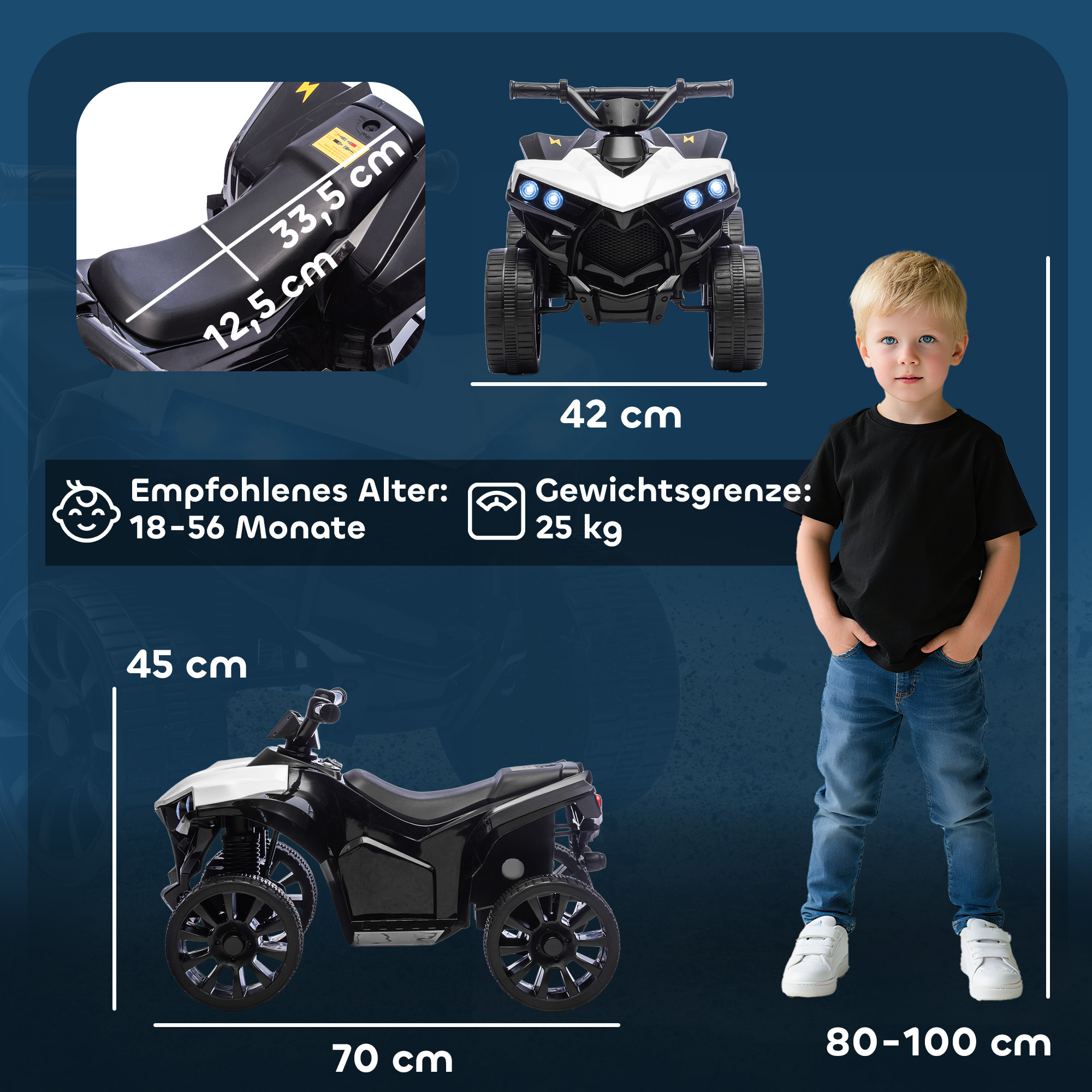 Kinder Quad Elektro 6V Kinderquad mit Vorwärts-, Rückwärtsfunktion, Musik, LED-Scheinwerfer Weiß