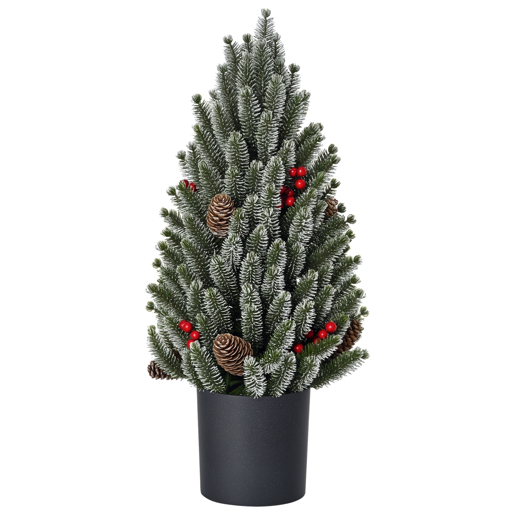 Mini Weihnachtsbaum mit Tannenzapfen, roten Beeren und Übertop 50 cm hoch, Mehrfarbig