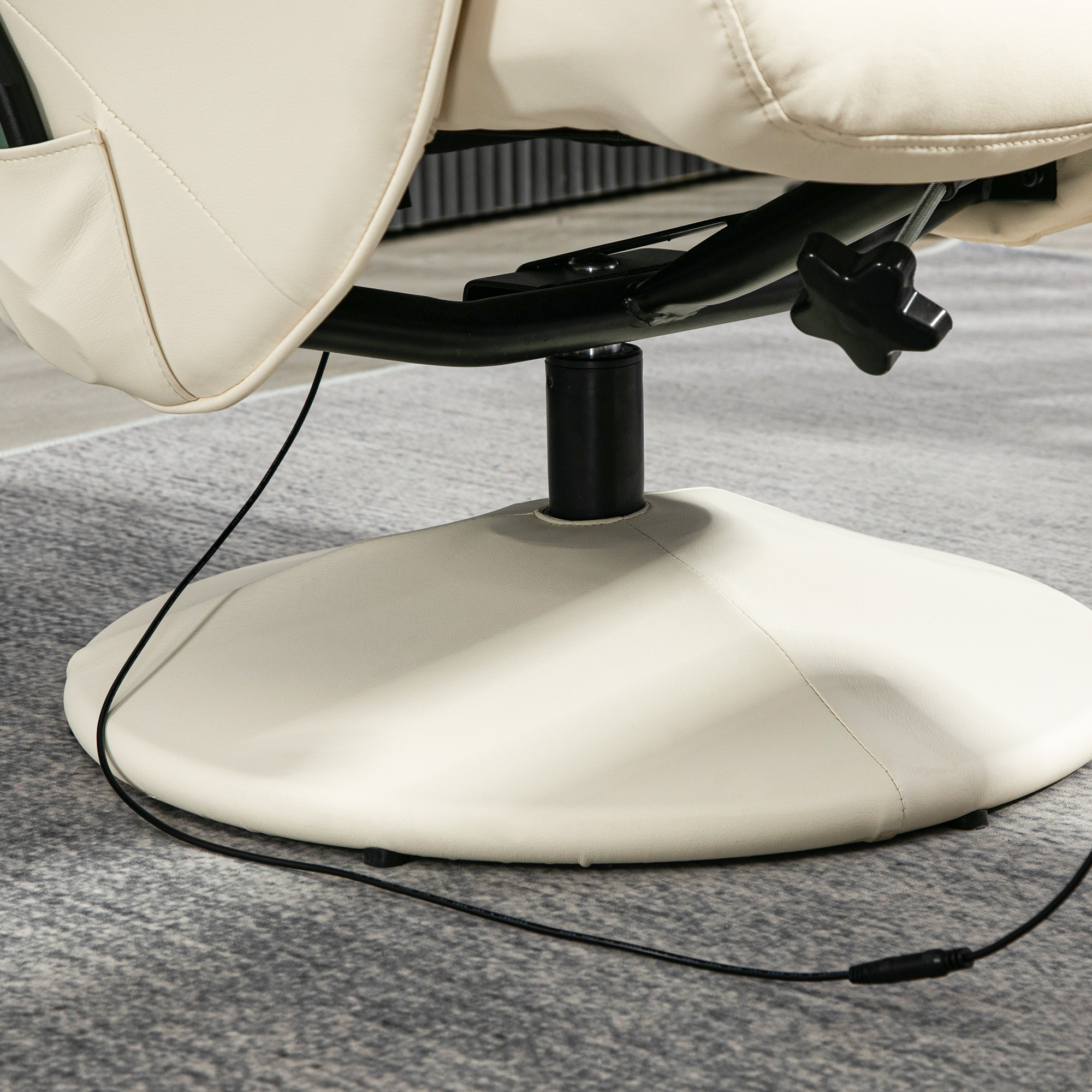 Massagesessel mit Fußhocker, Ergonomischer Stuhl mit 10 Vibrationspunkten, Kunstleder, 76 x 81 x 105 cm, Cremeweiß