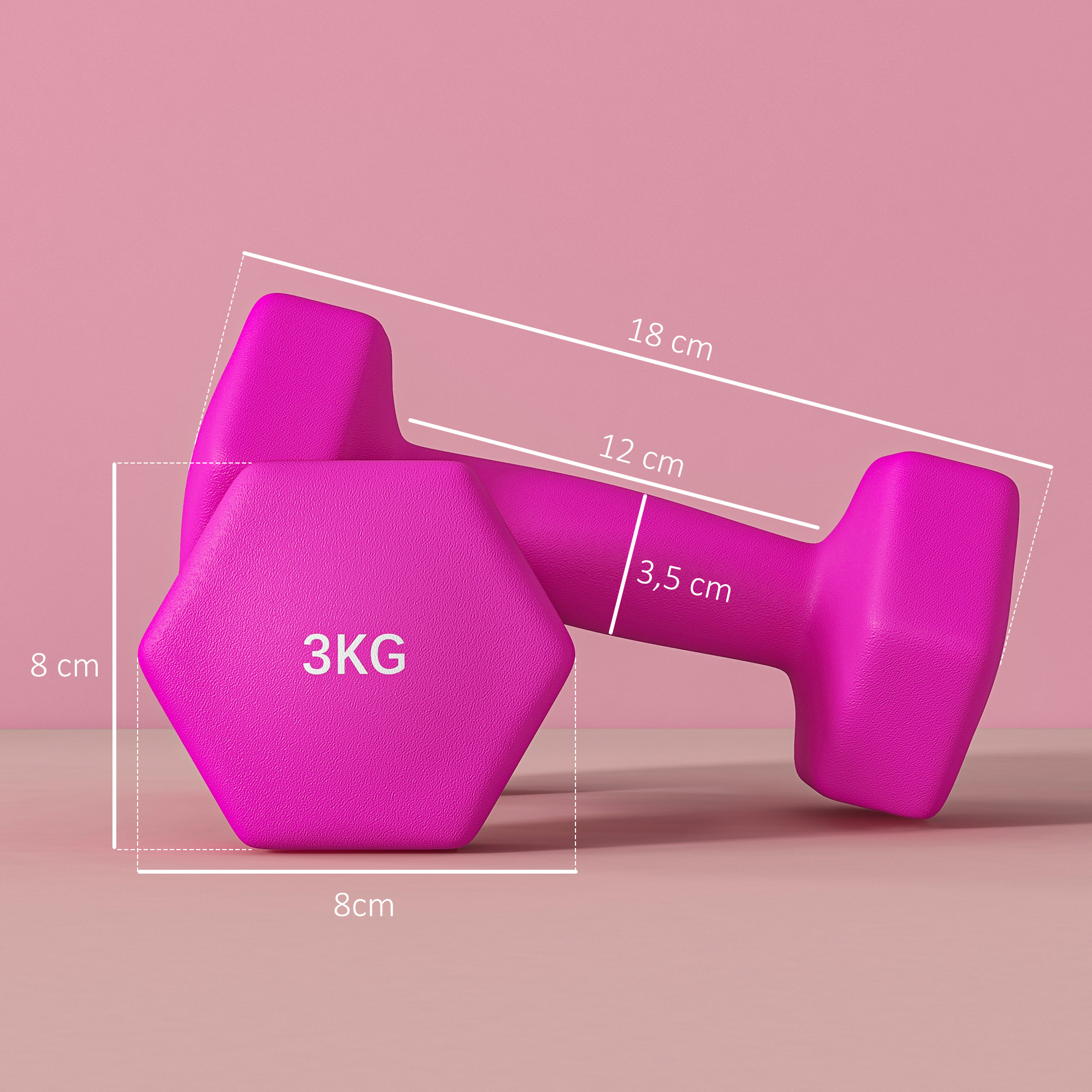 2 x 3 kg Kurzhantel-Set, sechseckiges Design, bodenfreundlich, rutschfest, Rosa