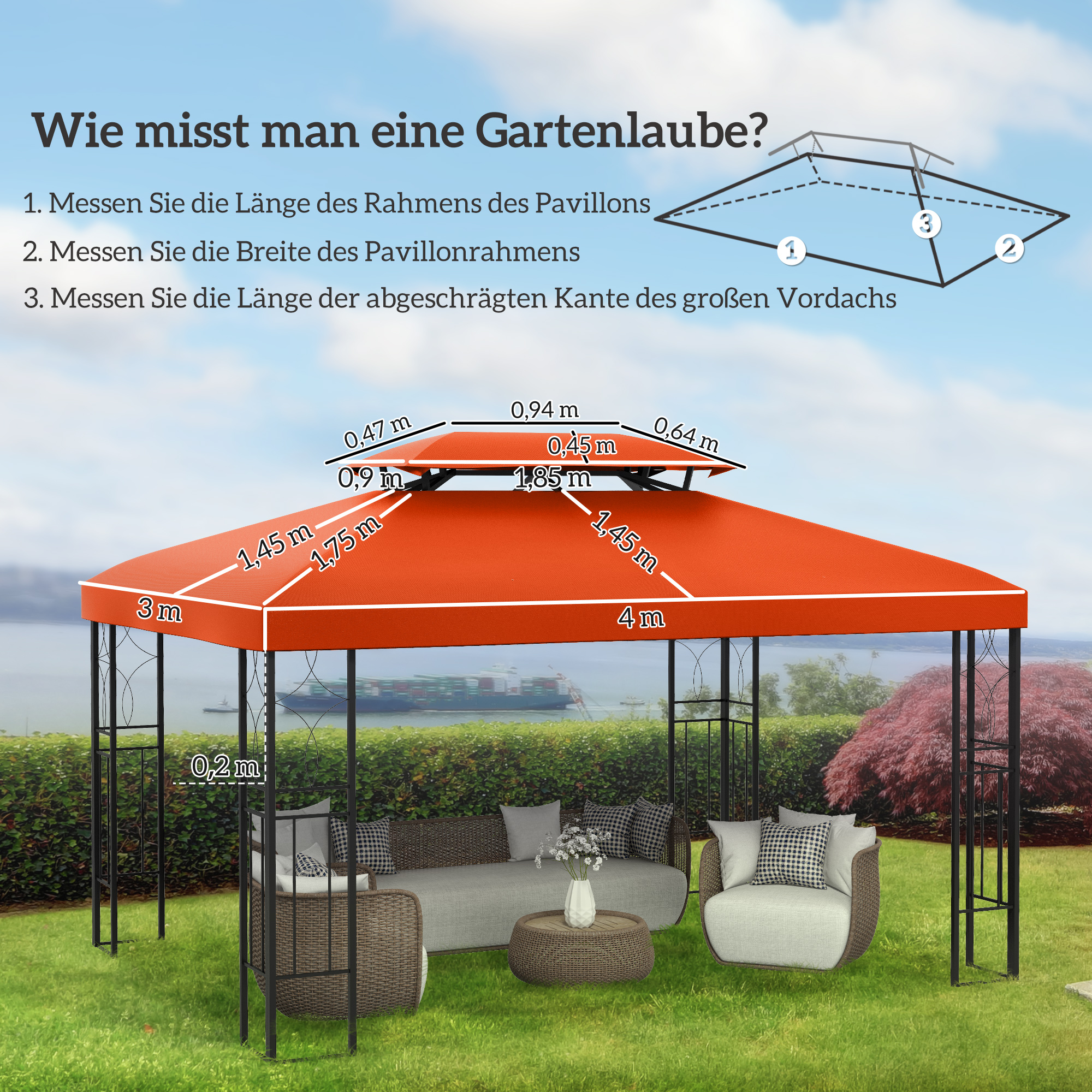 Ersatzdach für Gartenpavillons 3x4m Polyester Kaffee