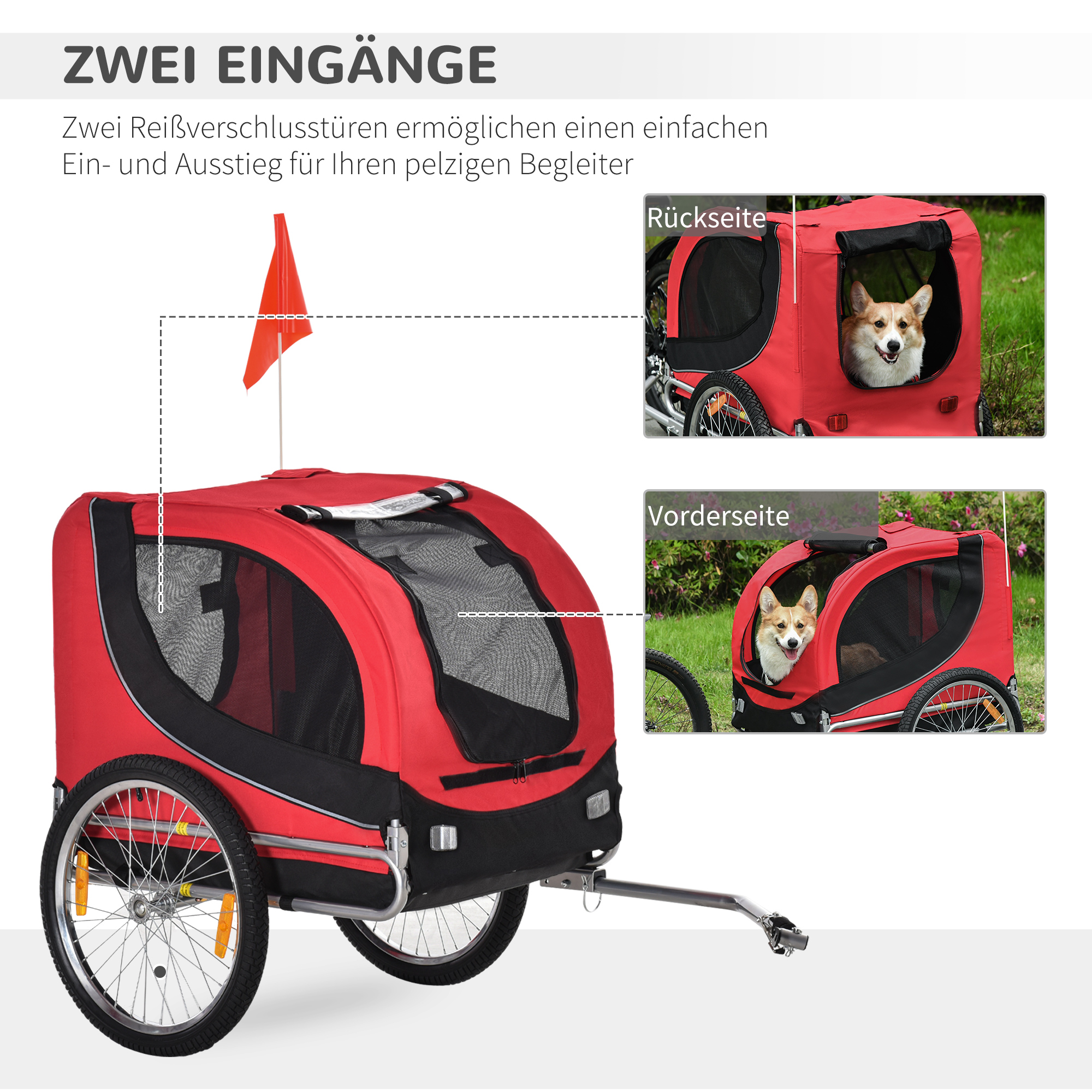 Fahrradanhänger Hundeanhänger bis 20 kg mit Universalkupplung Stahl Rot+Schwarz