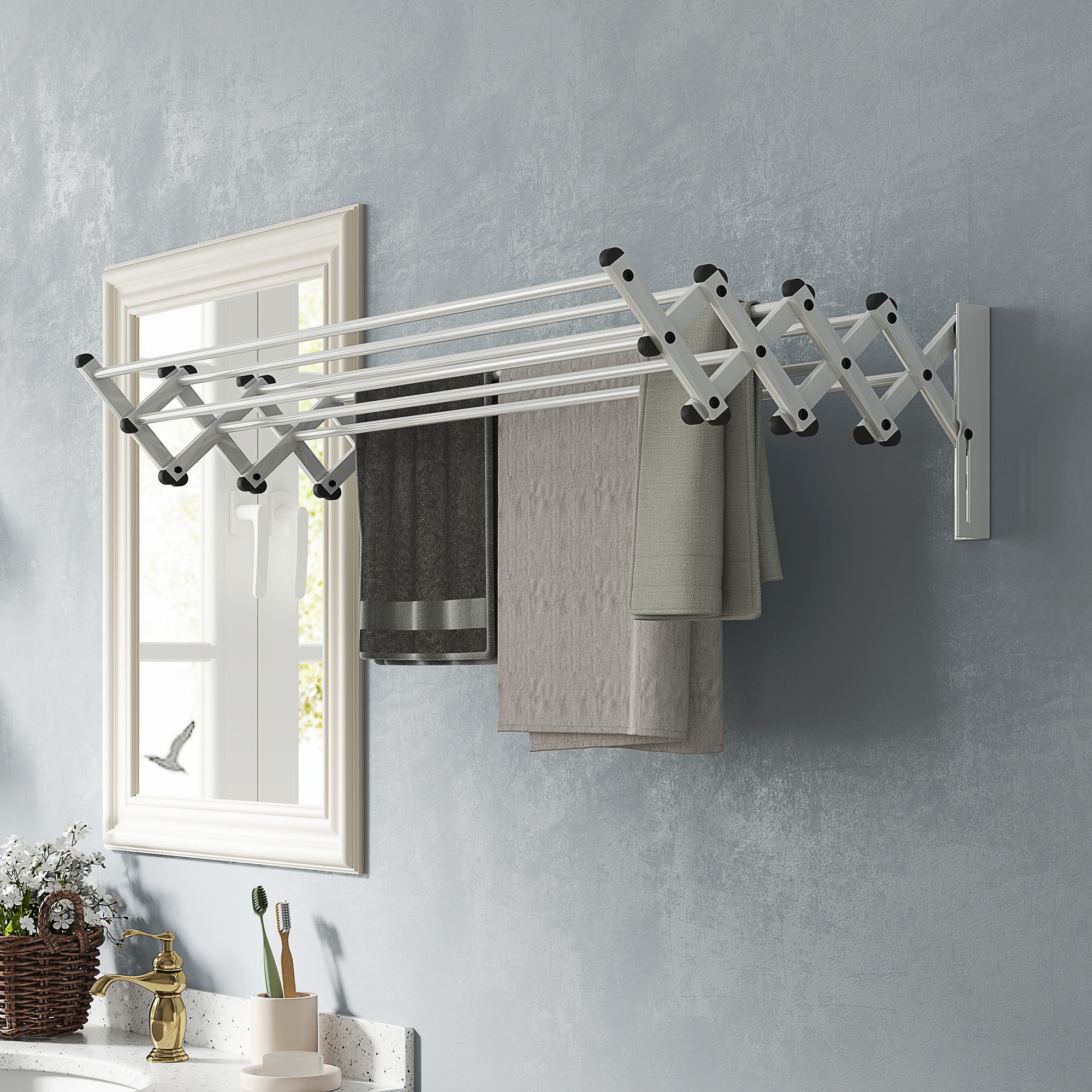 Handtuchhalter, Aluminium, verstellbar, für Innen- und Außenbereich, Silber