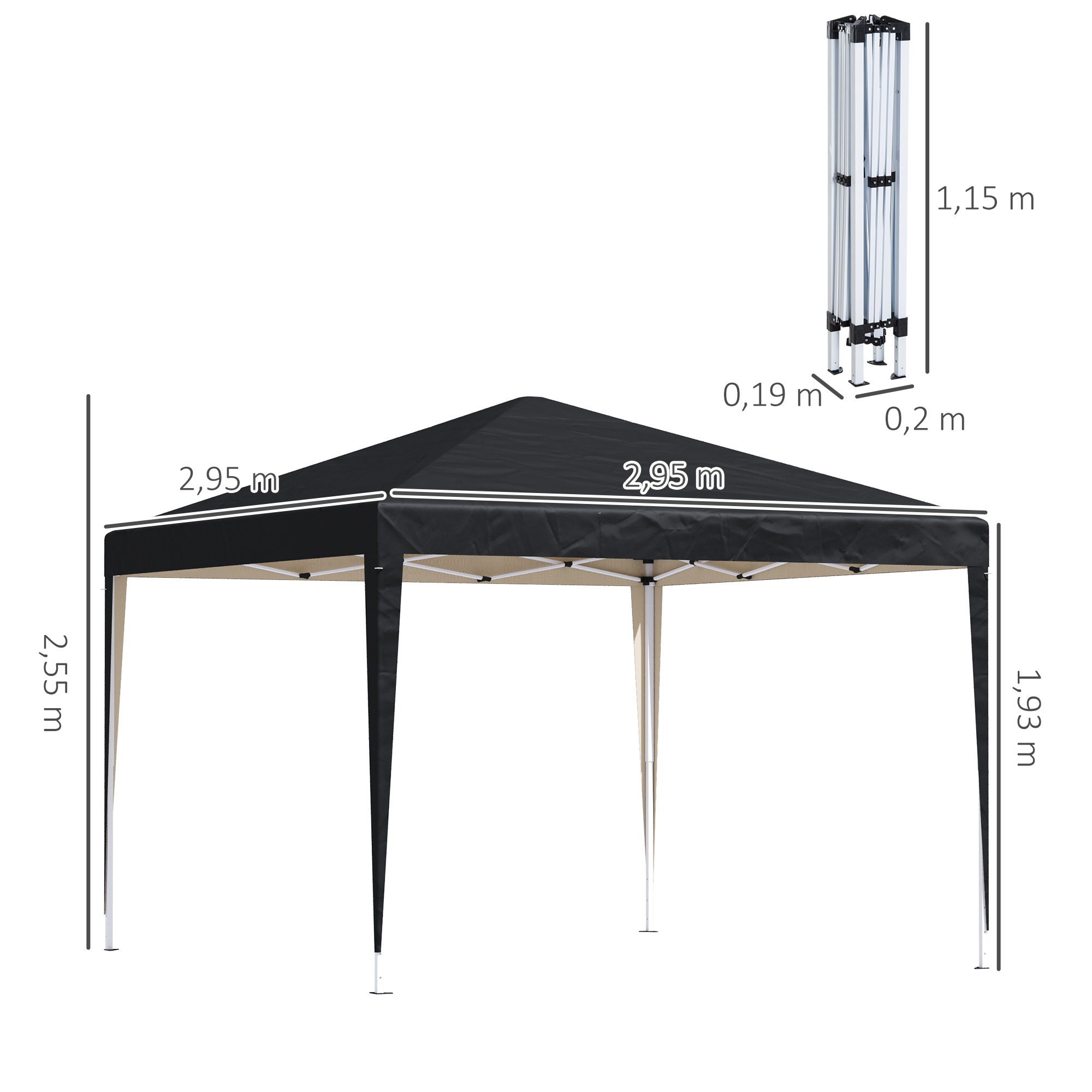 Pavillon, 2,95 x 2,95 m Pop-Up-Faltpavillon, Gartenpavillon, Partyzelt, UV-Schutz, Stahl+Oxfordstoff, Schwarz
