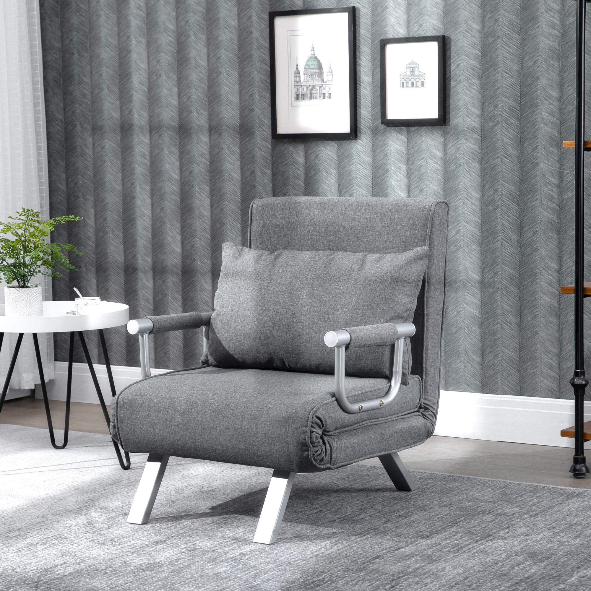 3 in 1 Schlafsessel Klappbar Schlafsofa mit Bettfunktion Verstellbarer Rückenlehne Kissen Gästebett in Leinenoptik, Relaxsessel Klappsessel für Wohnzimmer Schlafzimmer 65 x 69 x 80 cm Hellgrau