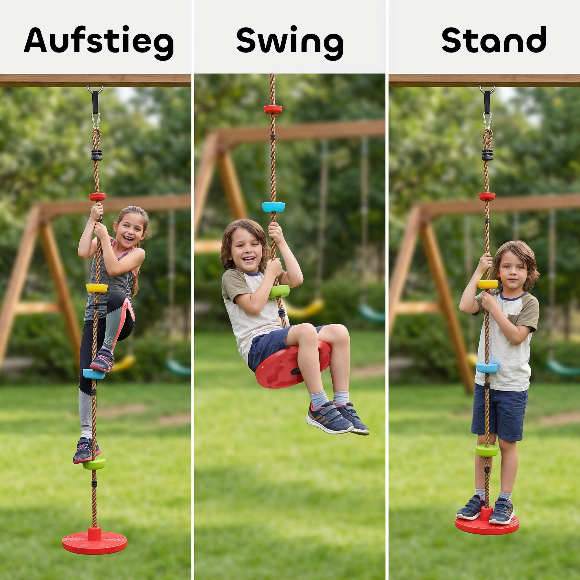 Kletterseil Schaukel Baum Kinderschaukel mit Plattform Scheibenschaukel Sitz Outdoor Spielset für 3-8 Jahre Kinder Rot
