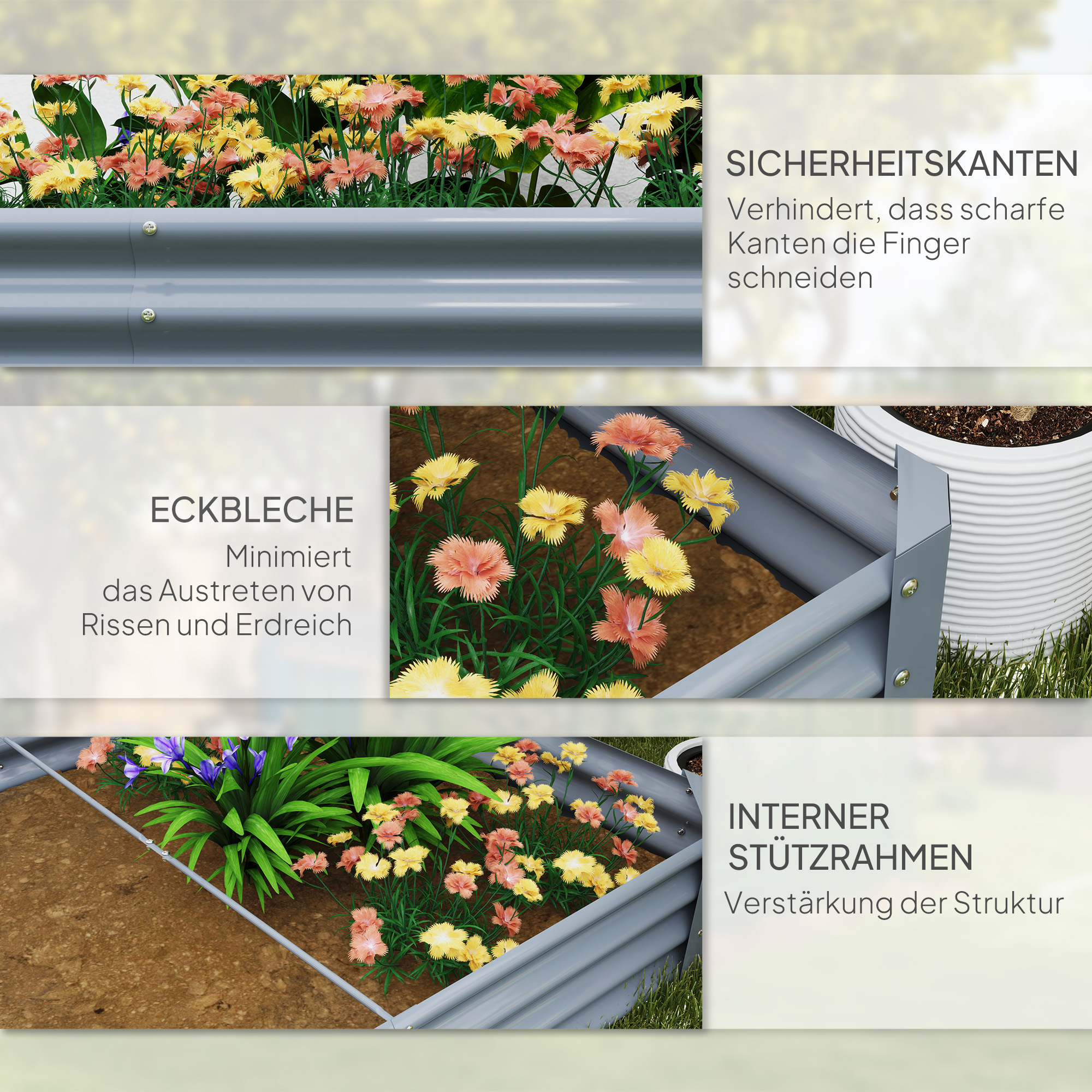 Hochbeet aus Stahl, Wetterbeständig Pflanzbeet mit Anti-Schnittkante Frühbeet