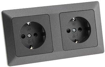 MILOS Set 2 Steckdosen + 2-fach Rahmen, 250V~/ 16A, Steckanschluss, Anthrazit