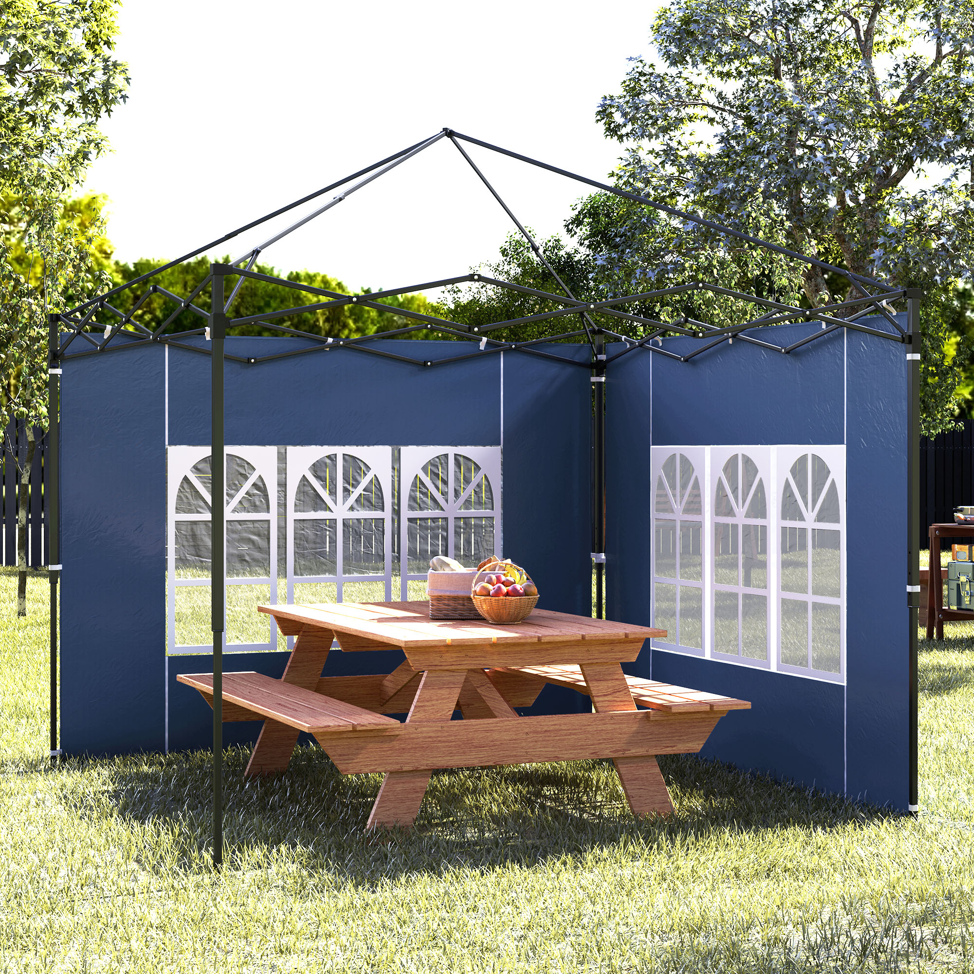 2er Set Seitenwände für Pavillon 3x3 3x6 Wasserdicht Seitenteile mit Fenster Blau