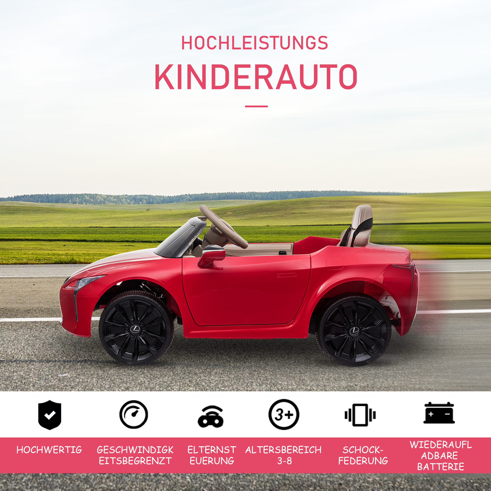 Kinderauto von Lexus Kinderfahrzeug für 3-6 Jahre Elektroauto mit MP3 Musik Rot 106 x 43 x 44 cm