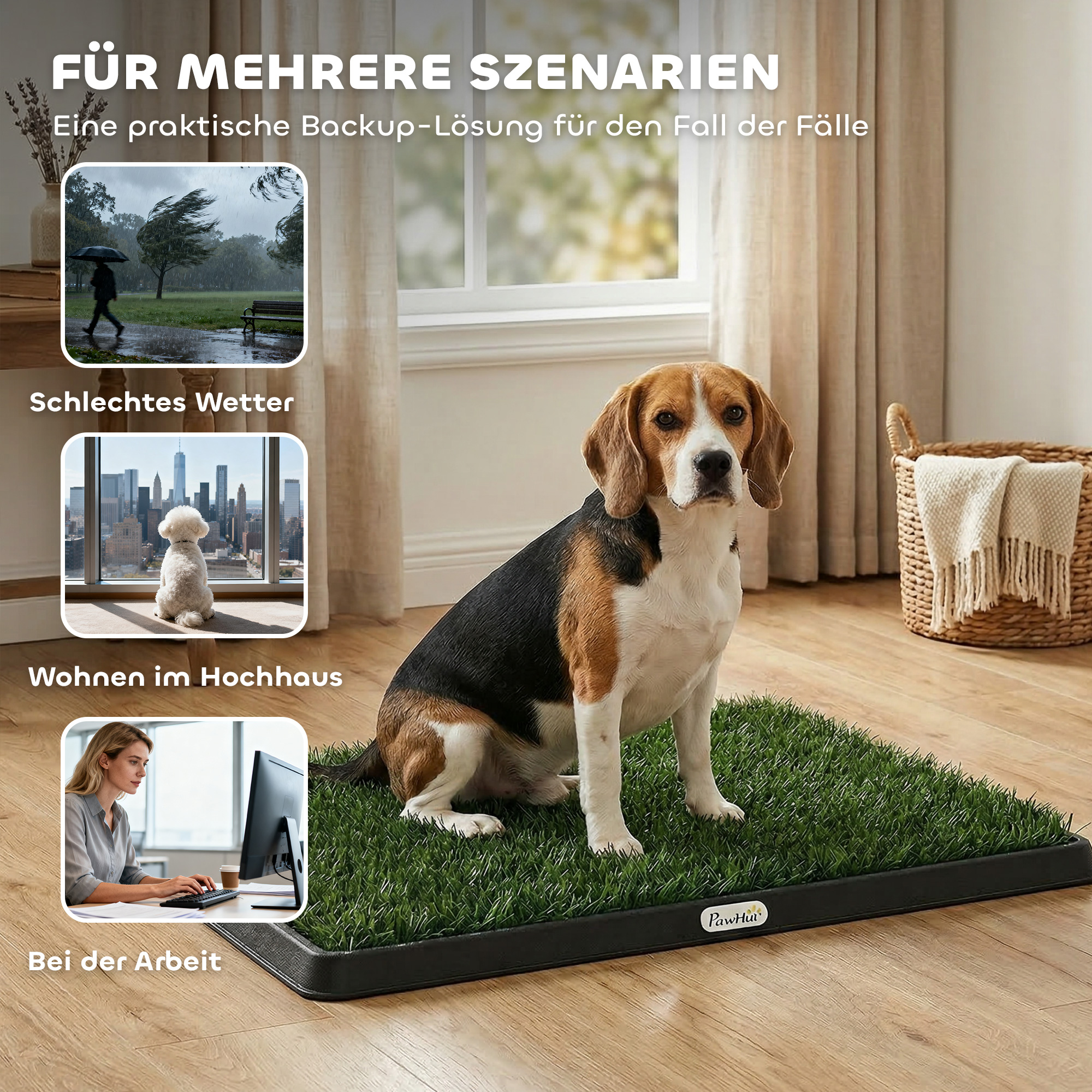 Hundetoilette 76 x 50,5 cm Hundeklo mit 2 Kunstrasen waschbar Welpentoilette für Hunde für Balkon Zuhause Schwarz+Grün