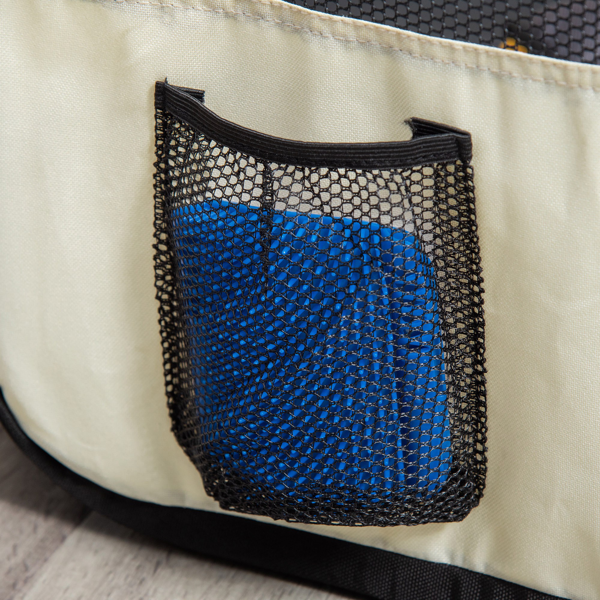 Welpenauslauf, Faltbar Welpenlaufstall mit Netzabdeckung, Laufstall für Hunde, Katzen, Kleintiere, Hundelaufstall aus atmungsaktives Netz, für Wohnung, Ø120 x 58H cm  Schwarz+Cremeweiß