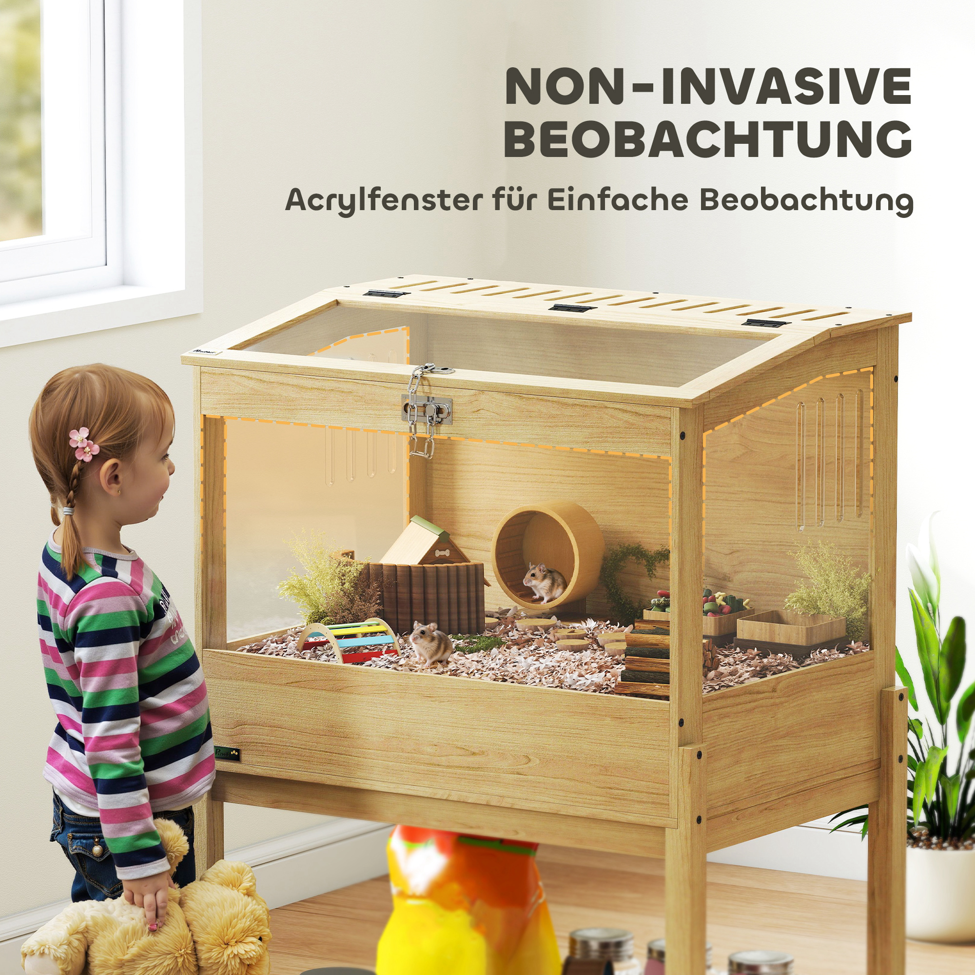 Hamsterkäfig 2 Etagen Nagerkäfig Kleintierkäfig mit klappbarem Deckel, groß 83,2 x 50 x 103 cm Naturholz