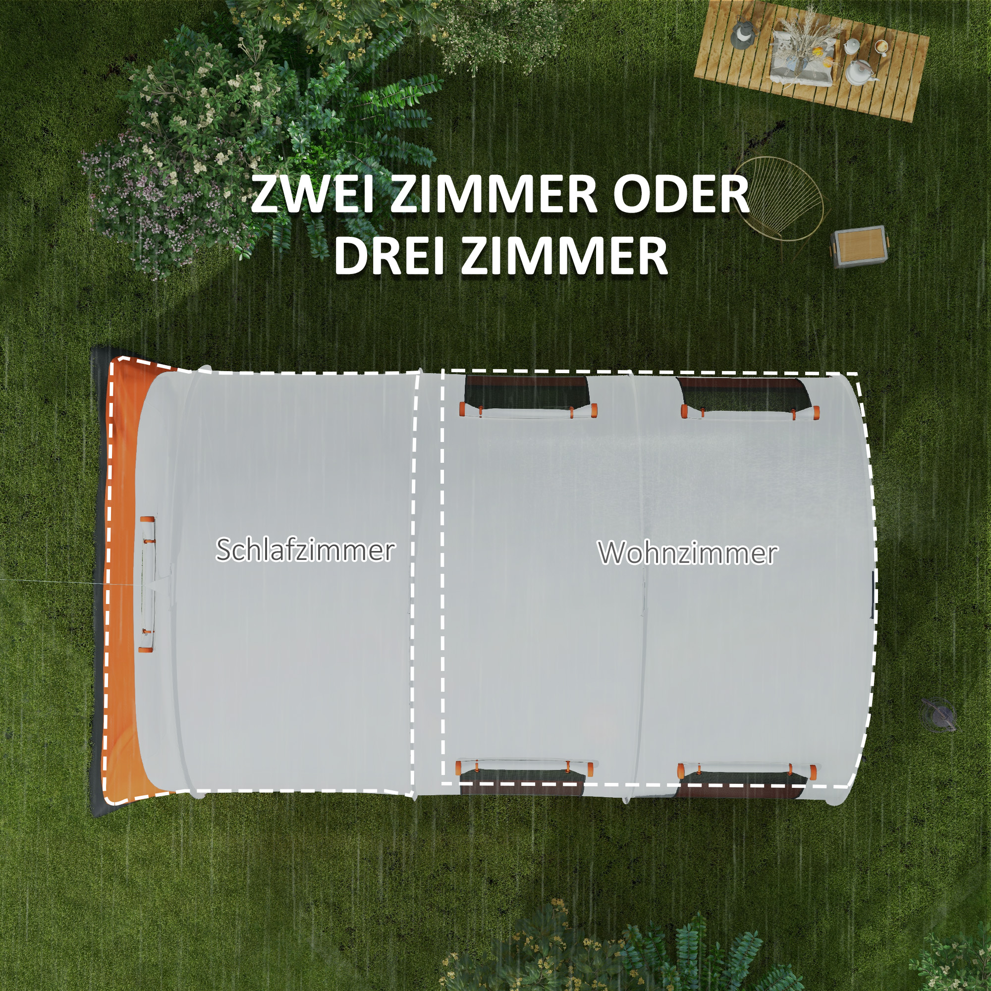 Campingzelt bis 6 Pers., Familienzelt, separate Bereiche, wasserdicht, Cremeweiß