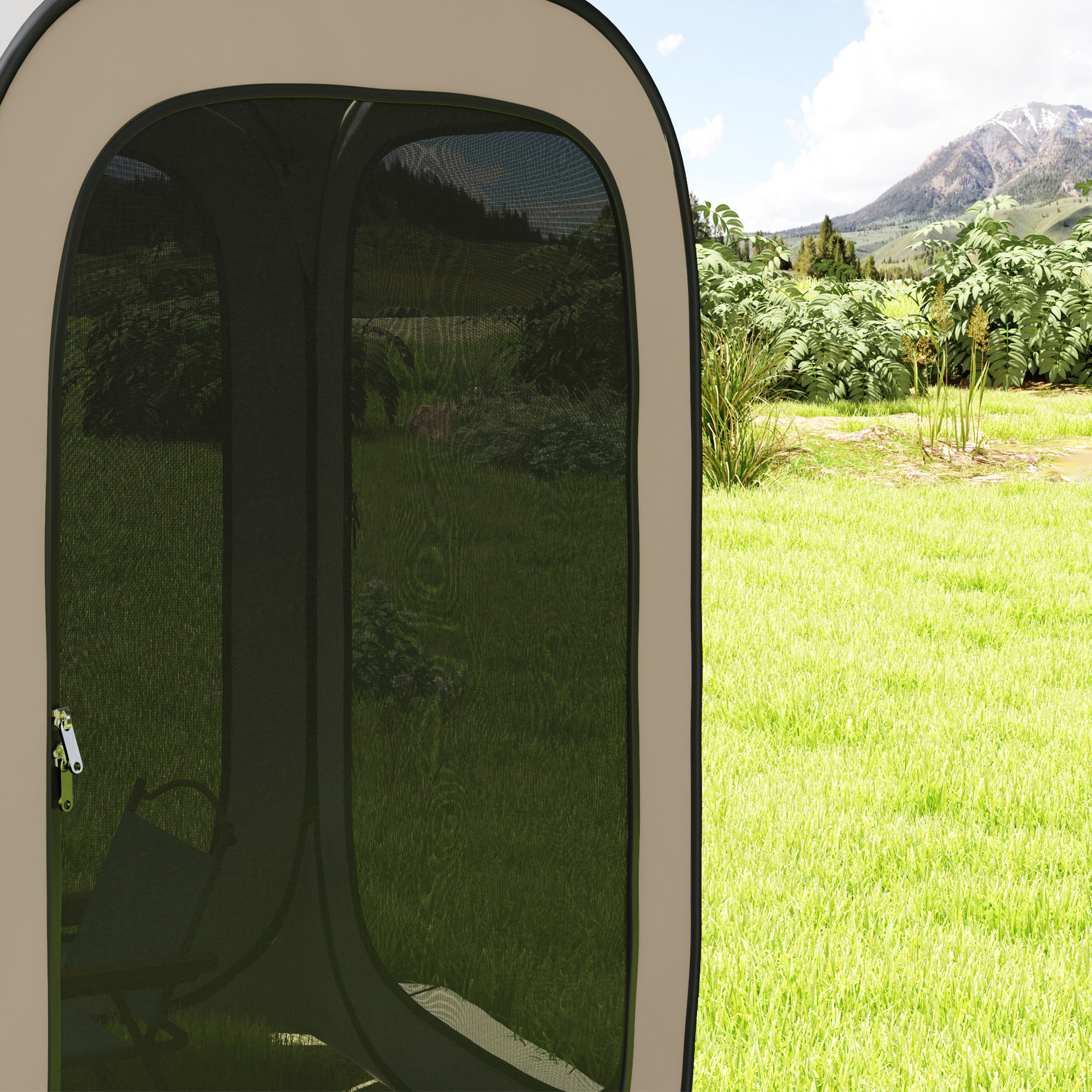 Pop-up-Campingzelt, tragbar, UPF50+ Schutz, Netz-Seiten, Stahldraht, Khaki