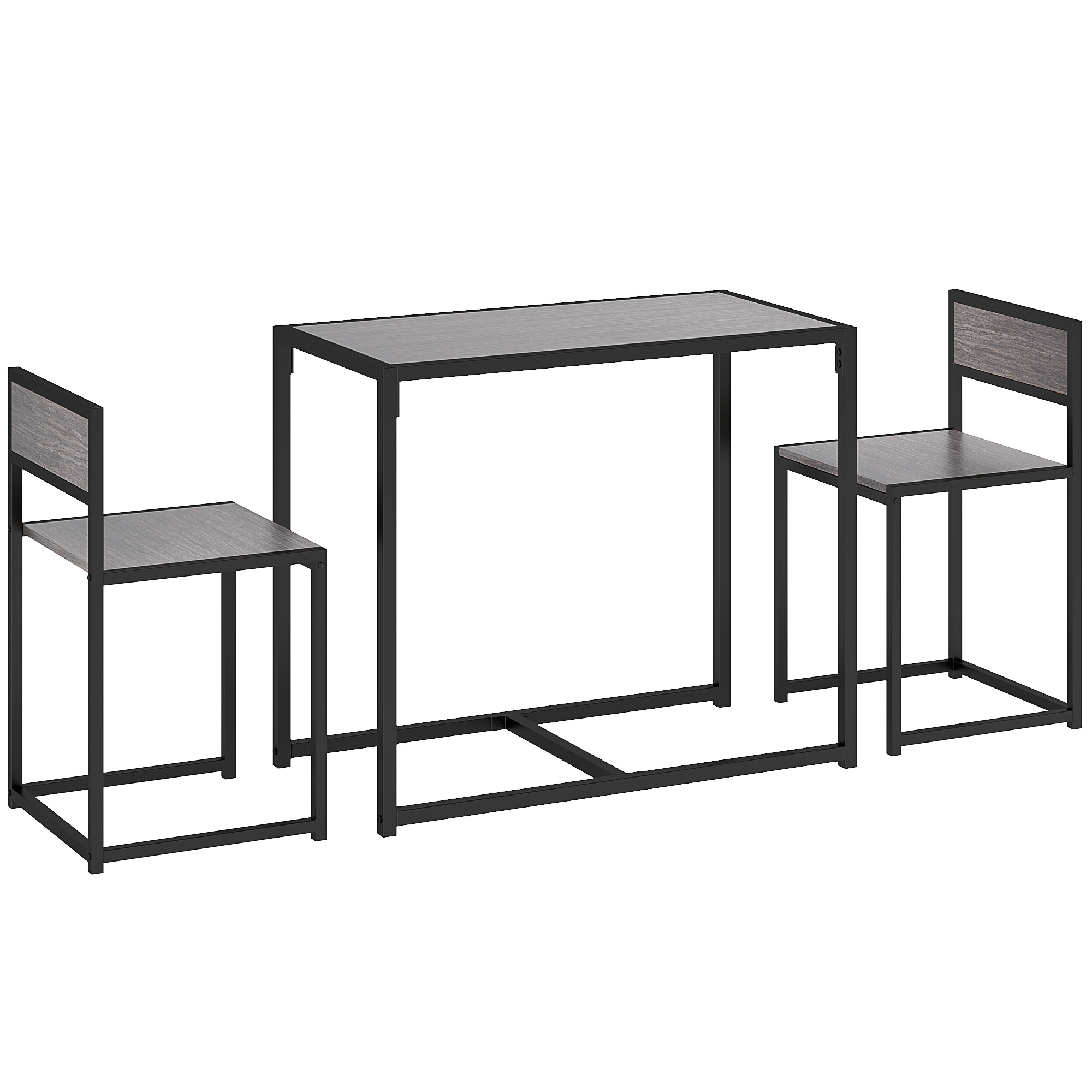 3-teiliges Bartisch-Set Hochtisch-Set 3-teilig, 2 Stühle, 1 Tisch, 90 cm x 47 cm x 76  cm, Grau