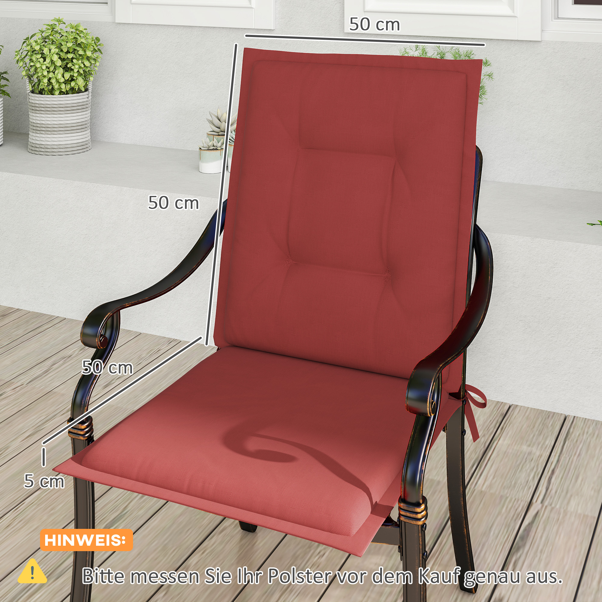 4er Set Sitzkissen 108 x 50 x 5 cm Stuhlkissen mit Bändern, Outdoor Indoor Sitzauflage Weinrot