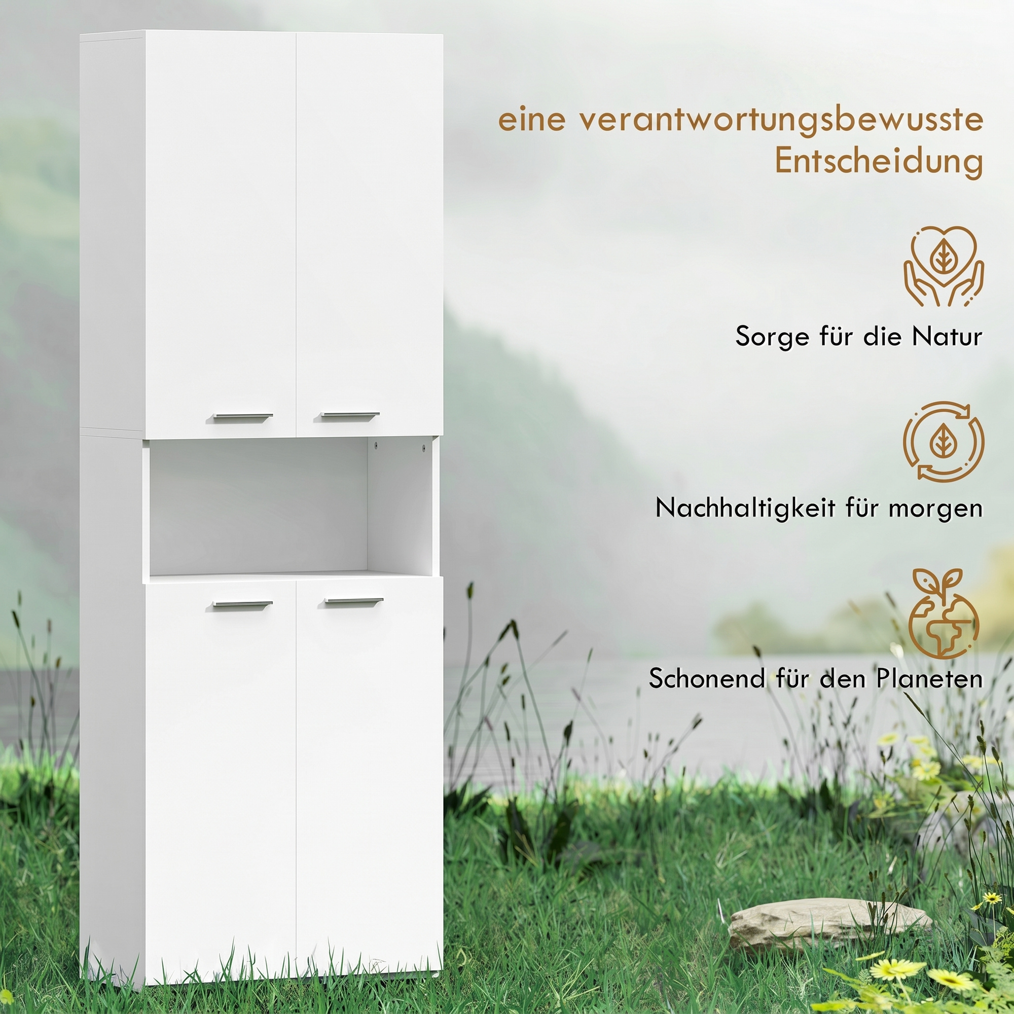 174 cm hoher Badezimmerschrank mit ausklappbarem Wäschekorb und Soft-Close-Türen, Weiß