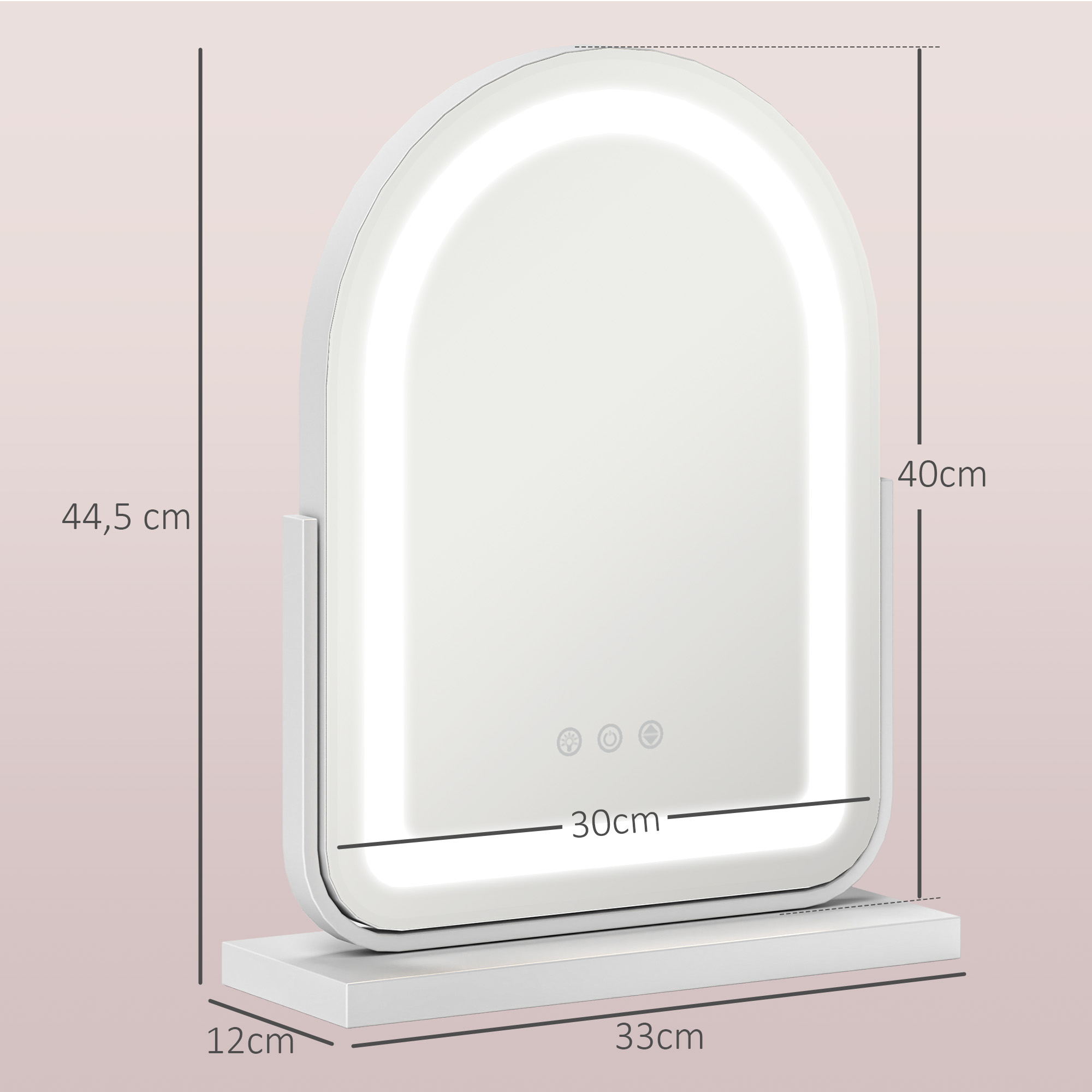 Kosmetikspiegel mit LED-Beleuchtung, 3 Lichttemperaturen, drehbar, Touch-Steuerung, Weiß