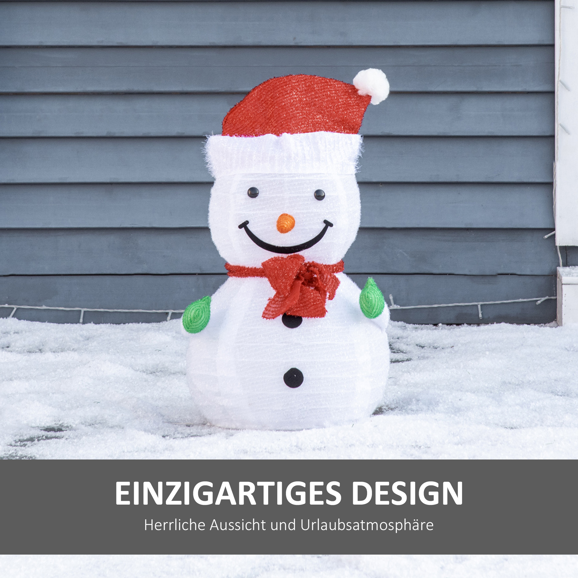 Weihnachtsdekoration Schneemann Outdoor,Weihnachtsdeko Weihnachtslicht, inkl, LEDS, 30 cm x 30 cm x 51 cm, Rot+Weiß