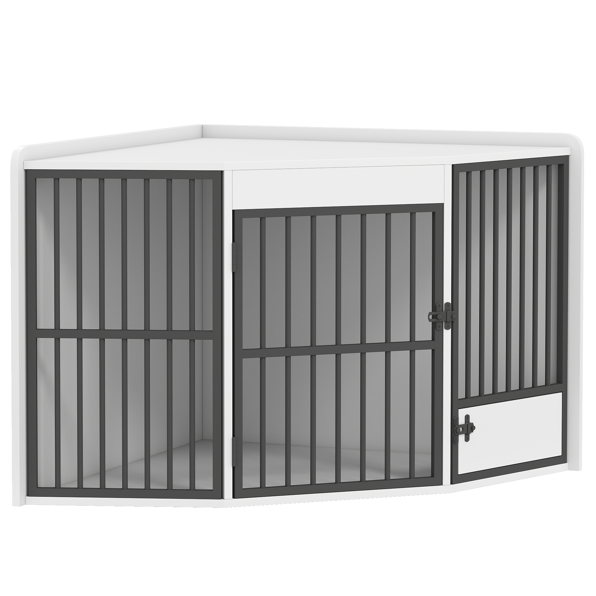 Hundebox, Aufenthaltsbox für kleine und mittelgroße Hunde, Haustierbox, Fütterungstür, MDF, Metall, Weiß Hundebox, Aufenthaltsbox für kleine und mittelgroße Hunde, Haustierbox, Fütterungstür, MDF, Metall, Weiß