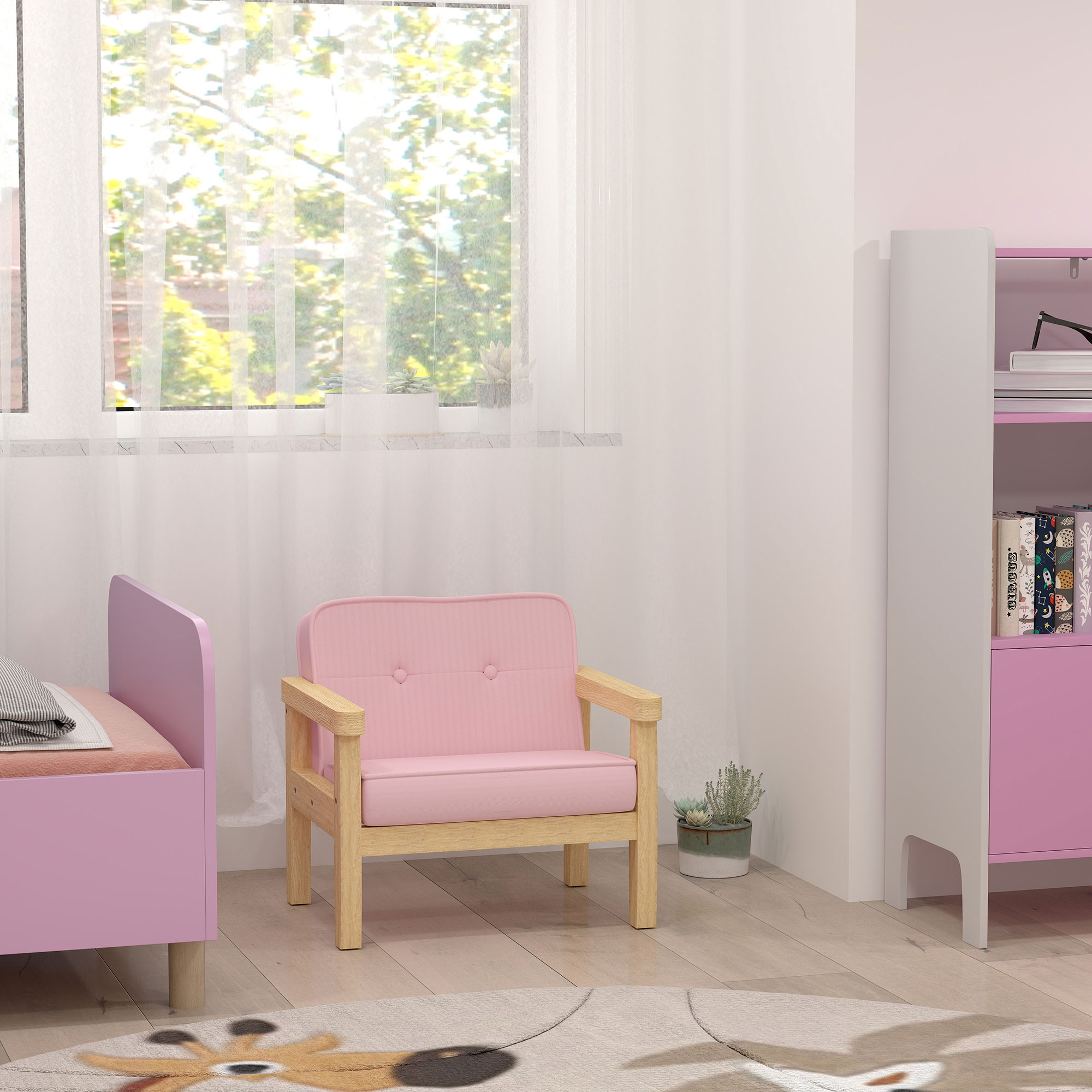 Kindersessel, Kindersofa mit Holzrahmen, Cordoptik, gepolsterter Kinderstuhl für Kinder von 3-8 Jahren, für Kinderzimmer, Spielzimmer, Rosa