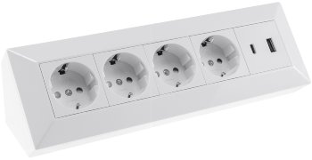 4-fach Steckdosenblock, USB-A+C, weiß / 250V~/ 16A, Aufbaumontage, USB 3,1A, PD