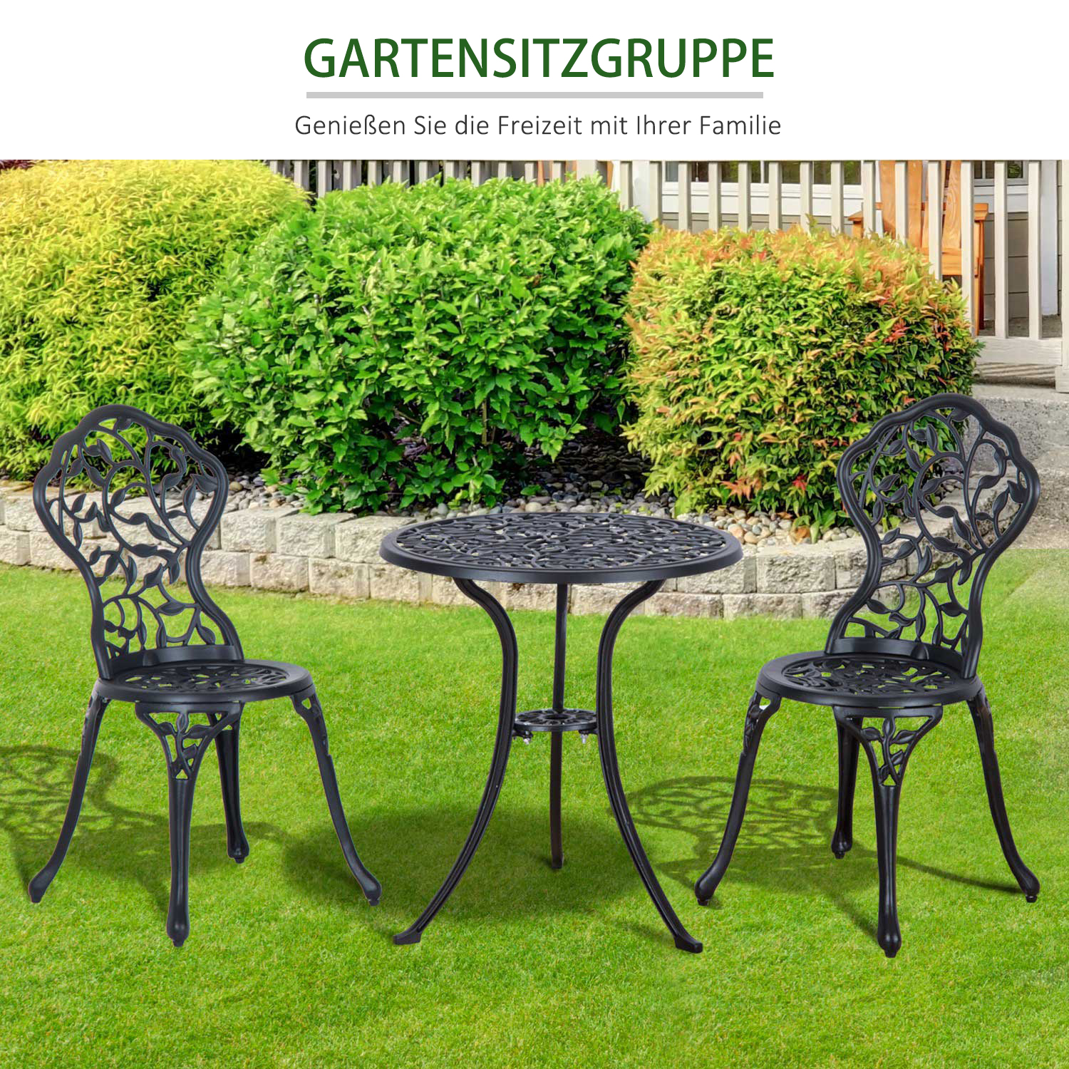 Bistroset für 2 Personen Balkonmöbel Set Bistrotisch mit 2 Stühlen Schwarz