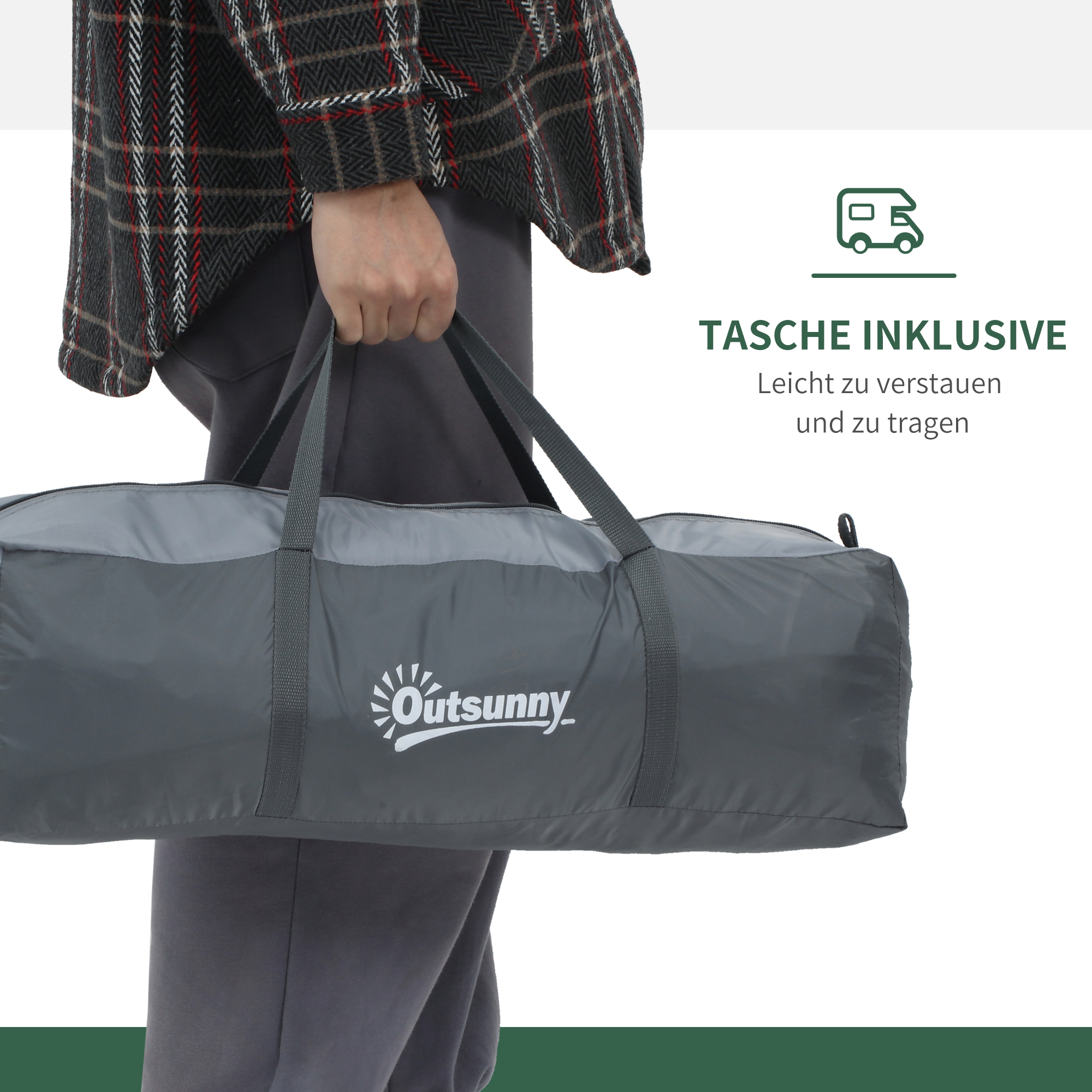 Campingzelt für 2-3 Personen Glasfaser Tür mit Reißverschluss Meshfenster inkl. Transporttasche Kuppelzelt 190T Kunstleder2000mm Glasfaser Grau
