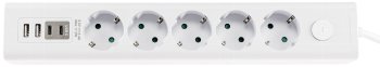 Steckdosenleiste mit Ladebuchsen für USB / USB-A /USB-C,5-fach, weiß, 1,5m Kabel