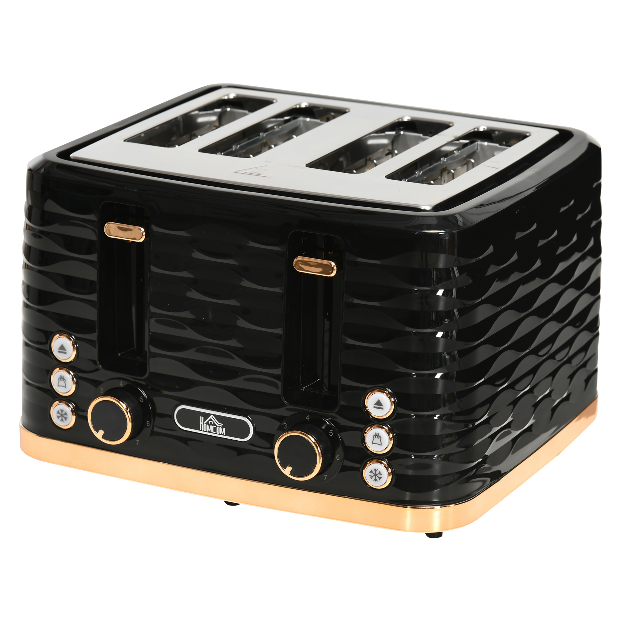 4-Scheiben-Toaster, wellenförmiges Design, mehrere Funktionen, Krümelfach, Schwarz