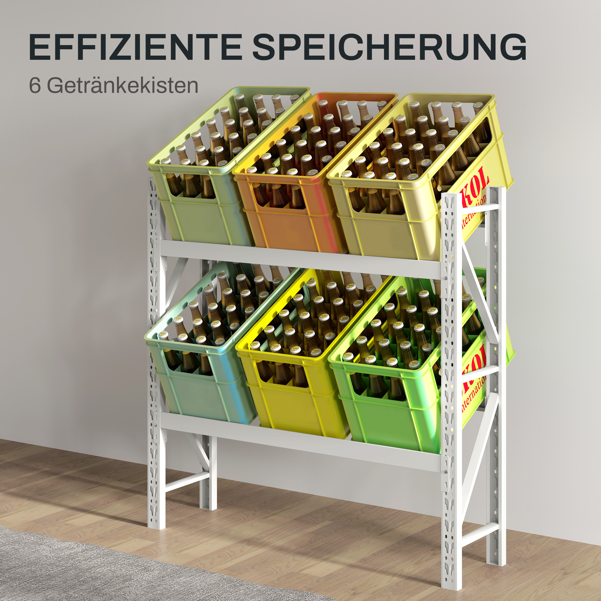 Getränkekistenregal, bis 6 Kisten, höhenverstellbar, Stahlrahmen, 110x30x110 cm, Weiß