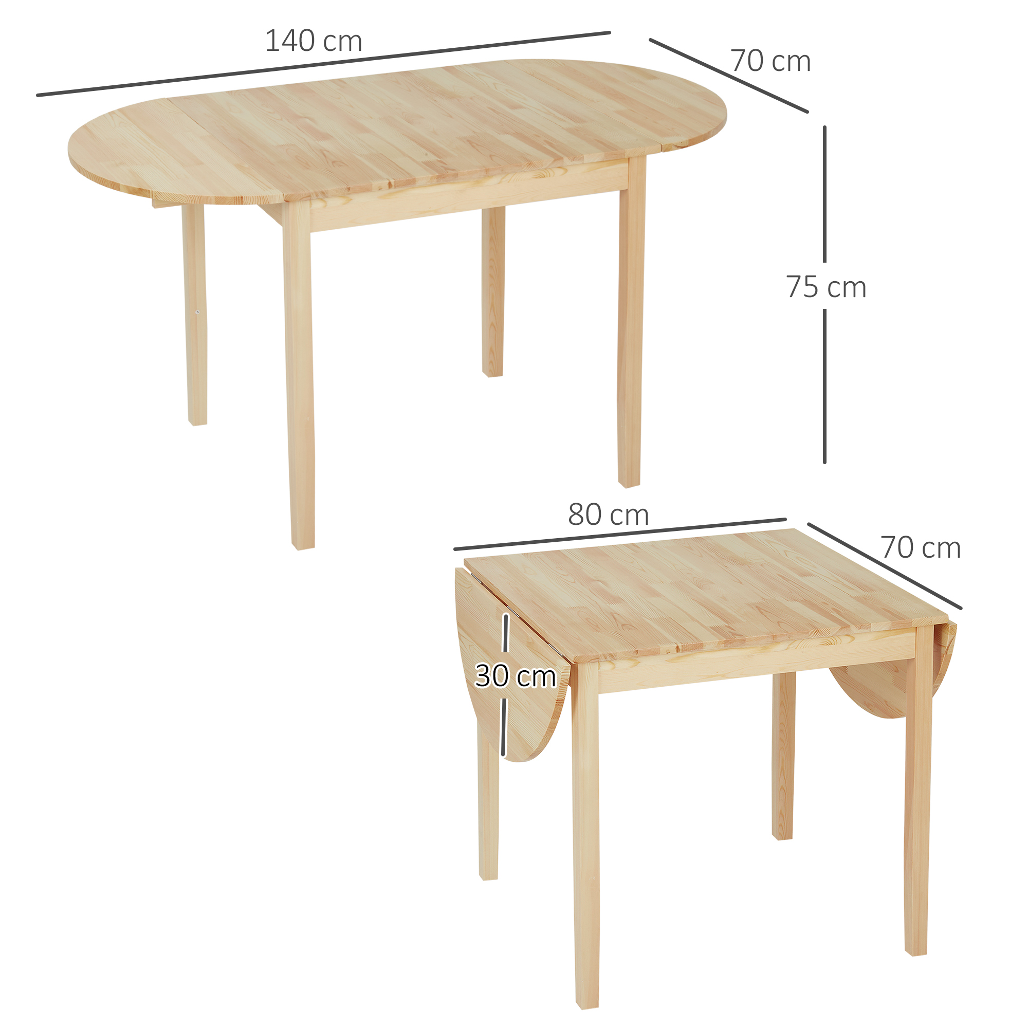 Esstisch aus Holz Klappbar Küchentisch für 6 Personen mit Drop-Leaf-Design 140 x 70 x 75 cm Naturholz