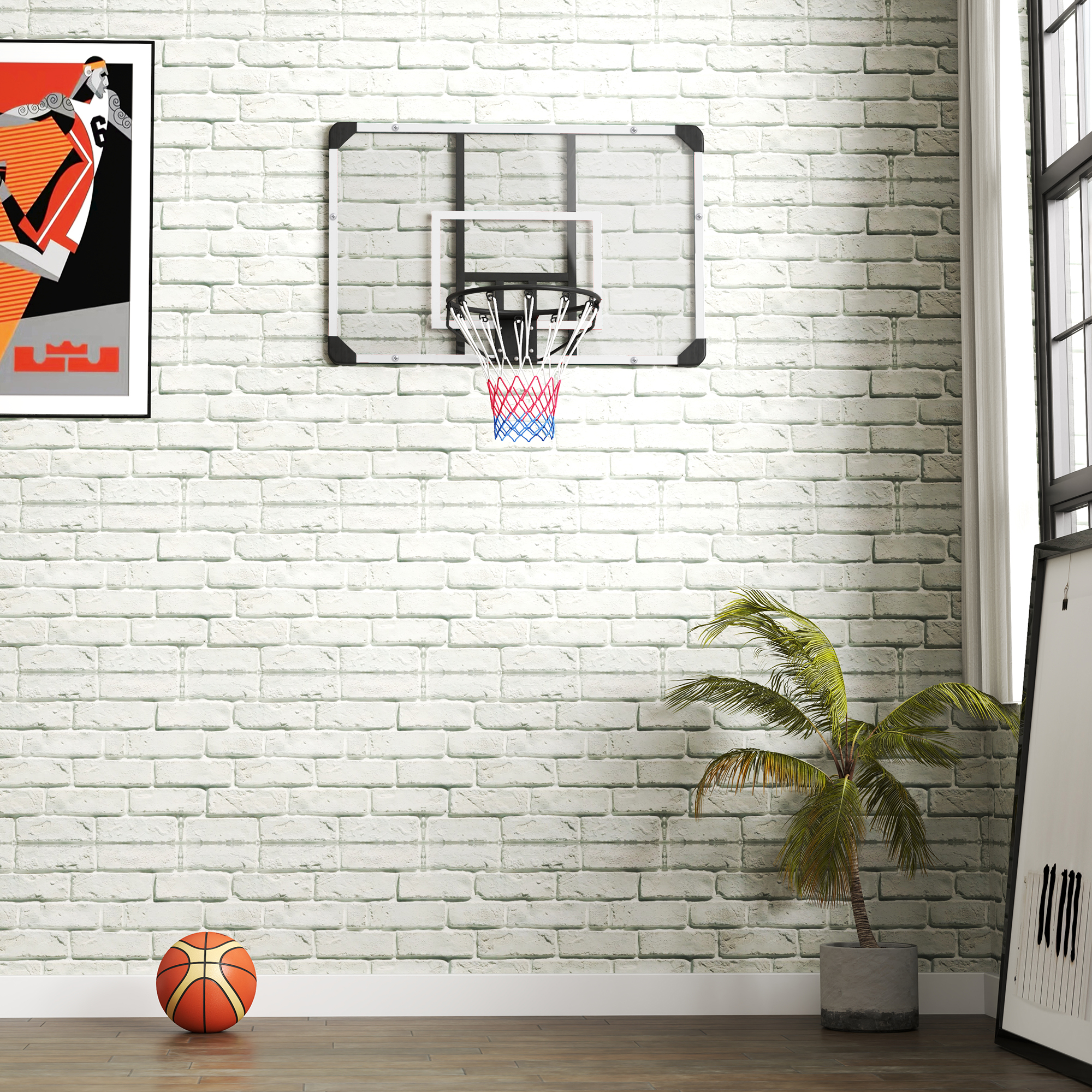 Basketballkorb, bruchsichere Rückwand, Indoor & Outdoor, Stahlrahmen, Schwarz