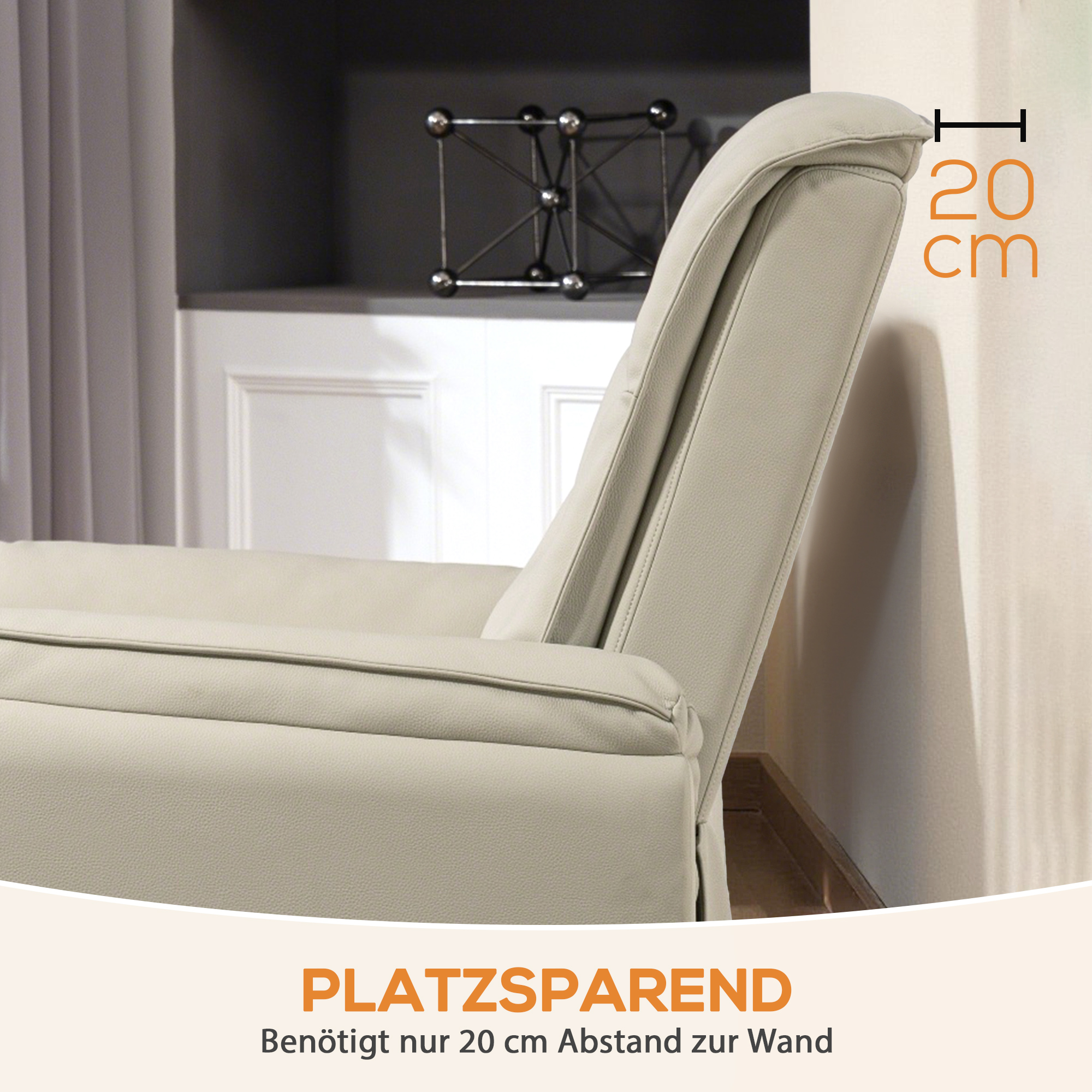 elektrischer Massagesessel, Kunstlederbezug, Fußstütze, Seitentasche, Beige