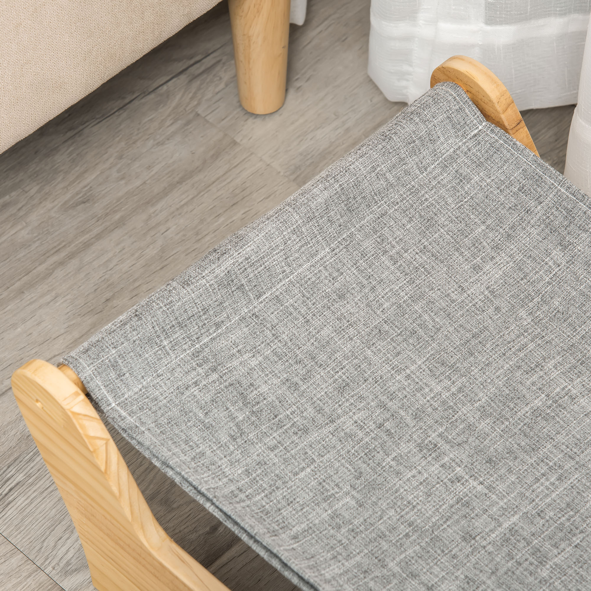 Katzenbett mit Gestell Hängematte für Katzen erhöhtes Katzennest mit weichem Kissen Kiefernholz Natur 68 x 43 x 20 cm