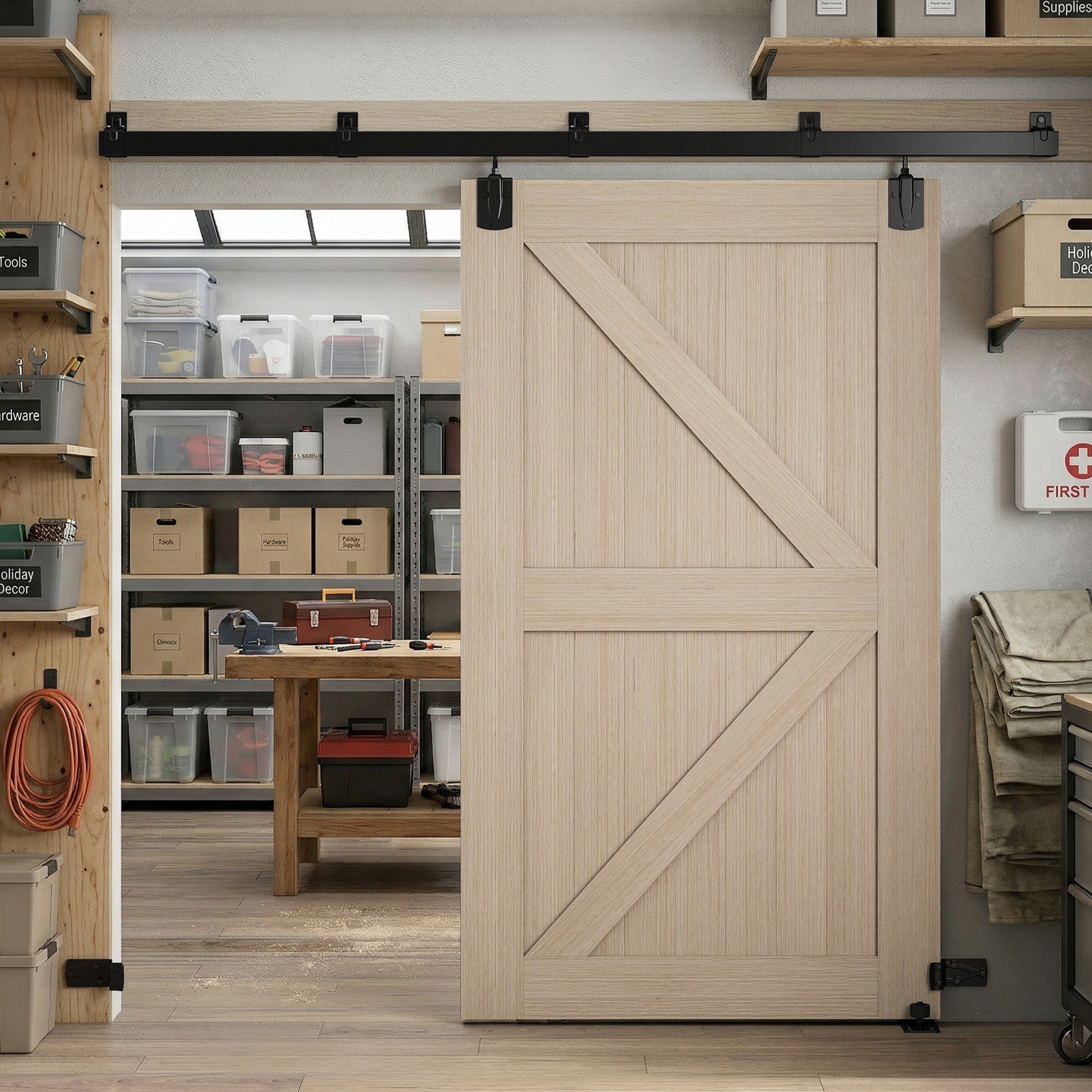 Schwerlast Schiebetür-Hardware-Set 244 cm Schwarz für Einzeltüren