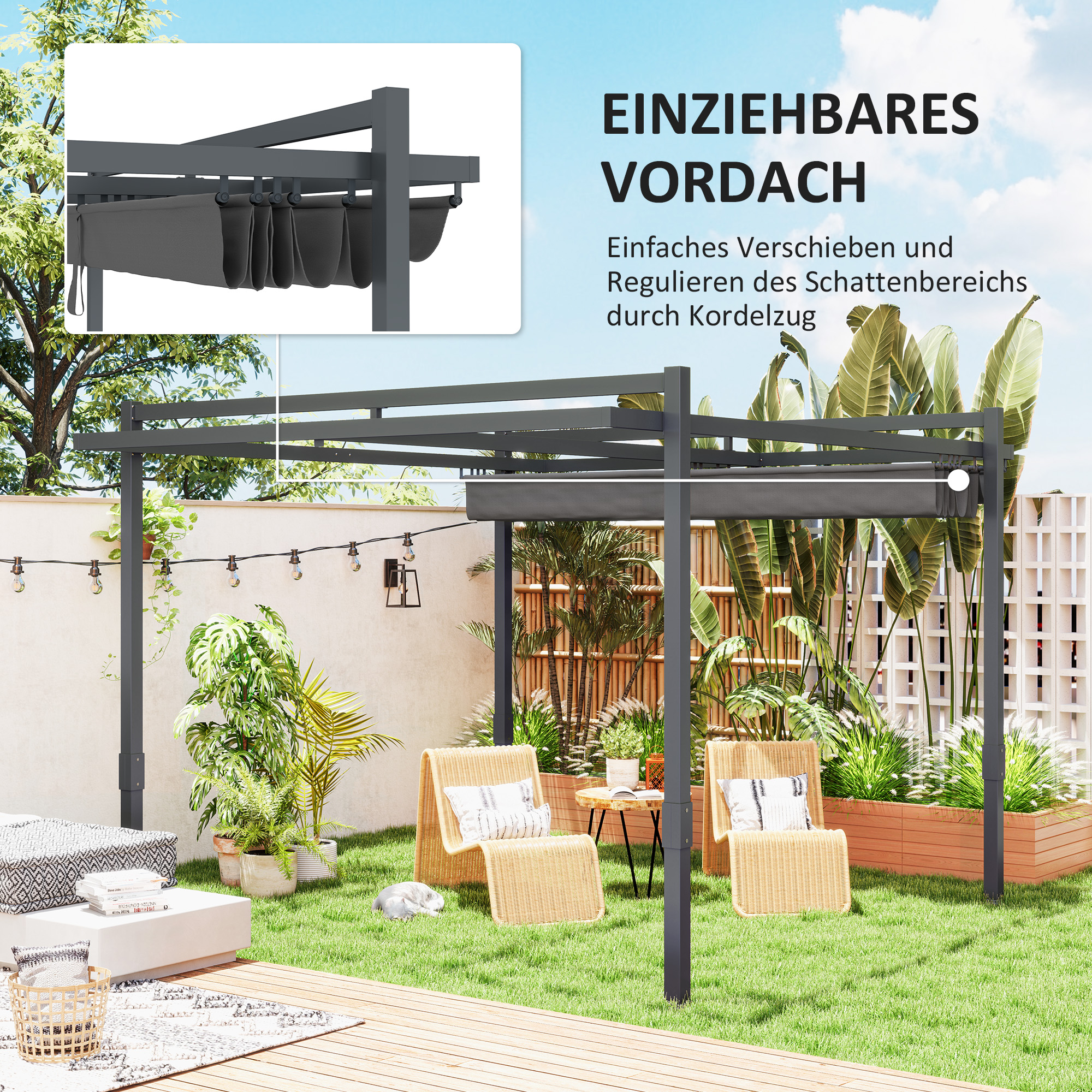 Pergola Pavillon ca, 3,5x3m Aluminium Stabil winterfest Sonnenschutz mit verstellbares Schiebedach Grau