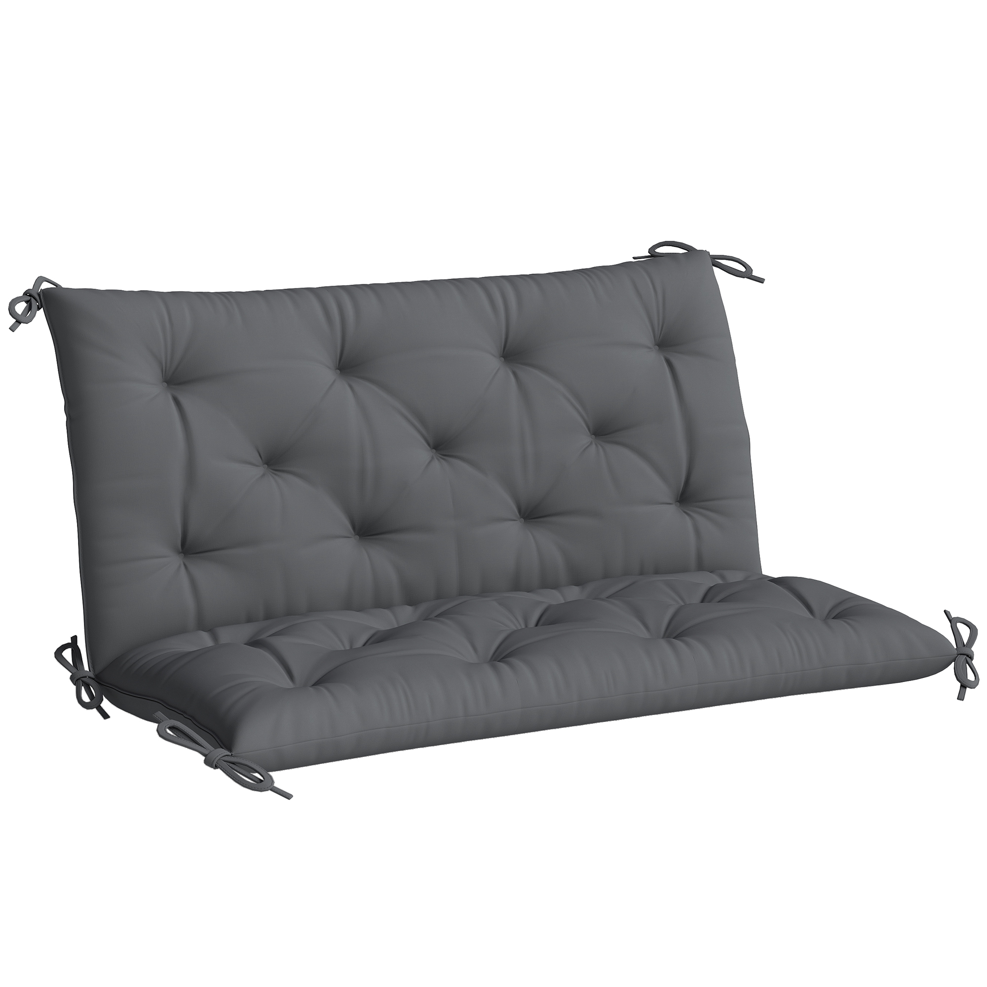 2 Sitzer Bankauflage 100 x 98 x 8 cm Sitzkissen mit Bändern Rückenkissen für Indoor/Outdoor Polster Auflage für Sitzbank Gartenbank Gartenmöbel Hollywoodschaukeln Dunkelgrau