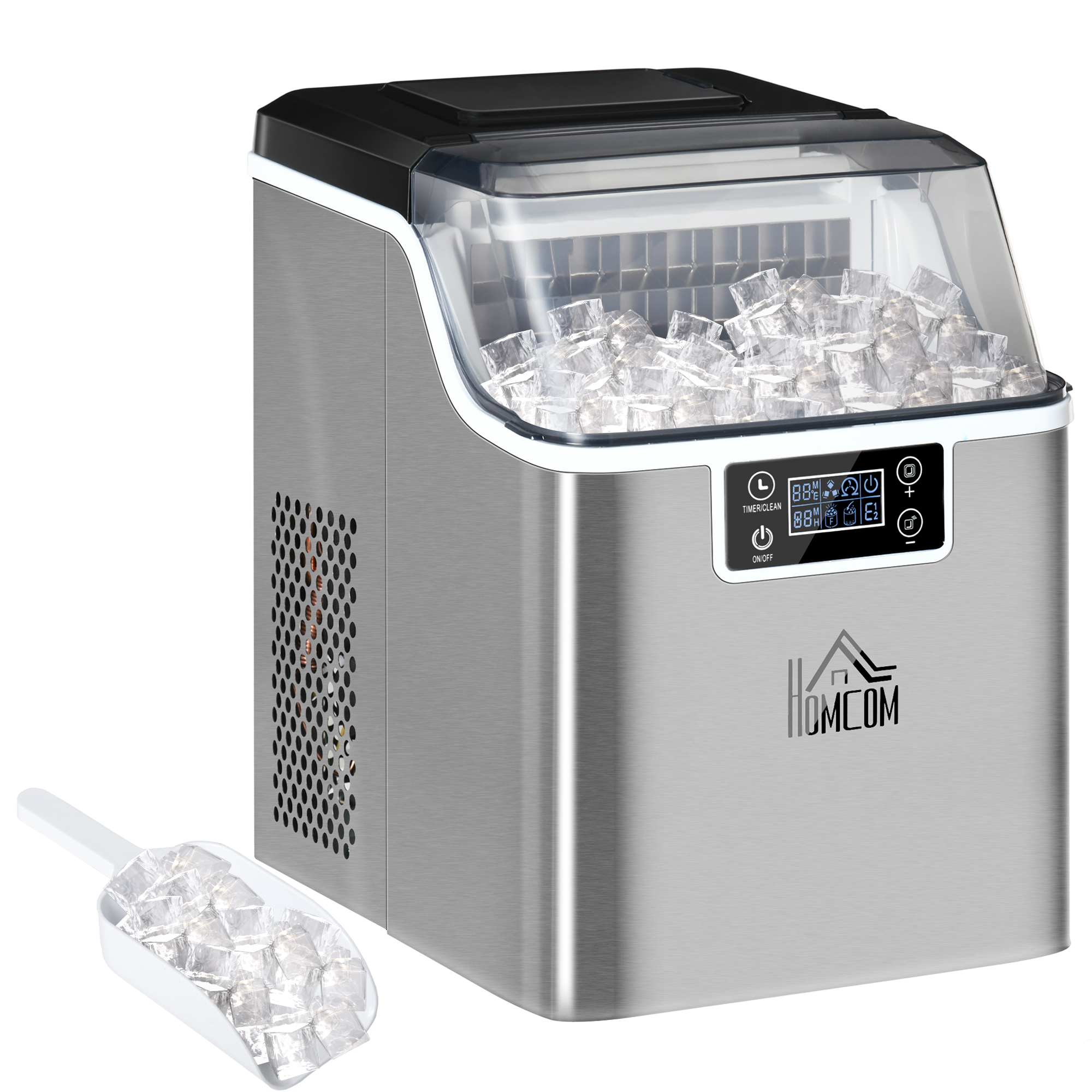 Eiswürfelmaschine Eiswürfelspender Ice-Maker 20kg/24h 2,3L Eiswürfelbereiter mit 3,2 L Wassertank, Silber