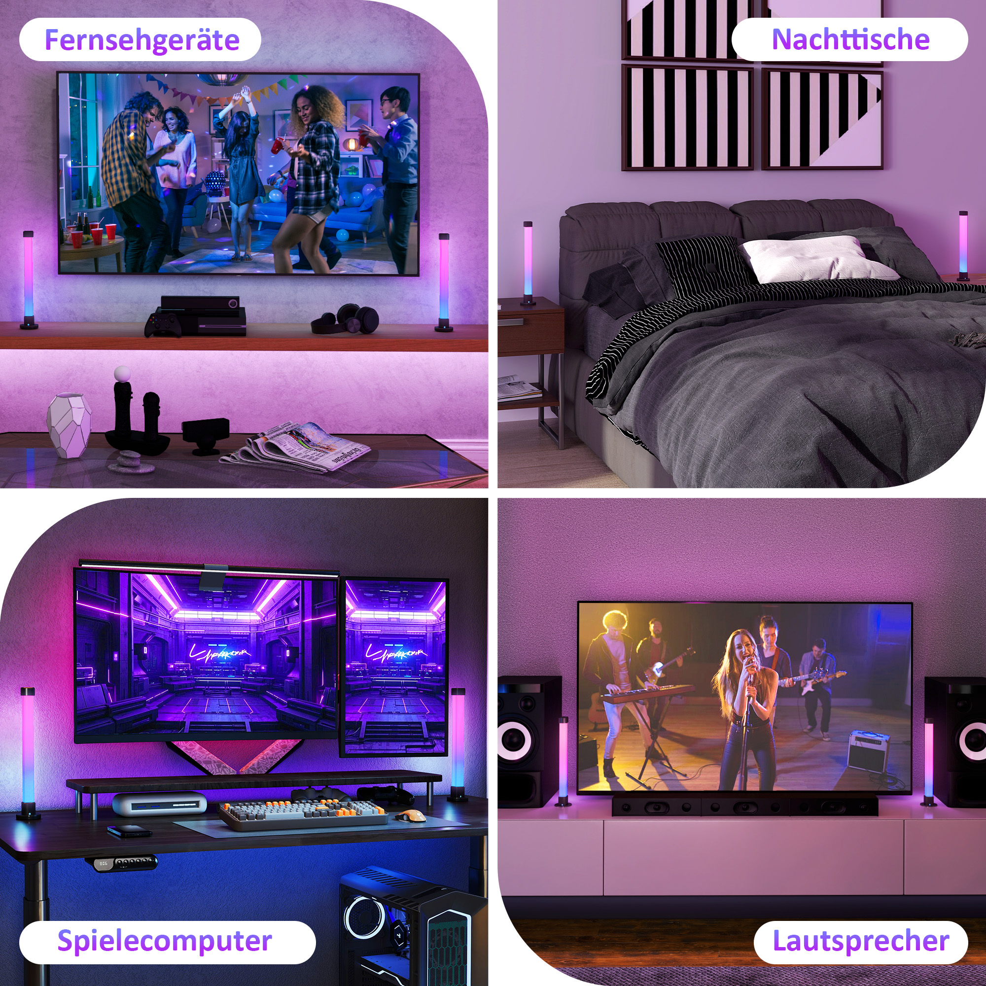 2er-Set LED-Lampe, Tischlampe mit App- und Fernsteuerung, Musik-Synchronisation, Farb-Modi, Timer, Weiß