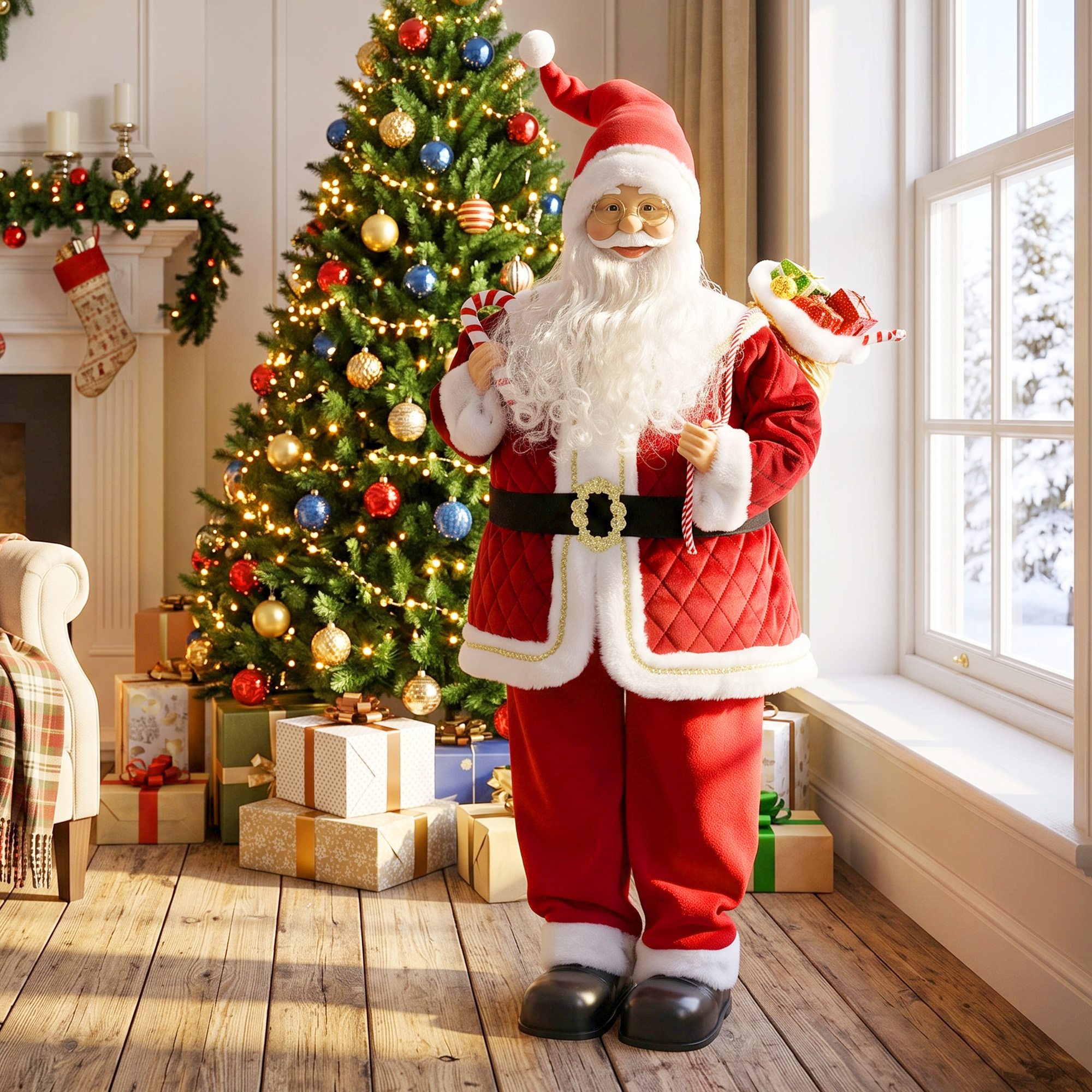 Singender Weihnachtsmann, 120 cm, lebensgroß, animiert, mit drehbarem Kopf und beweglichen Armen